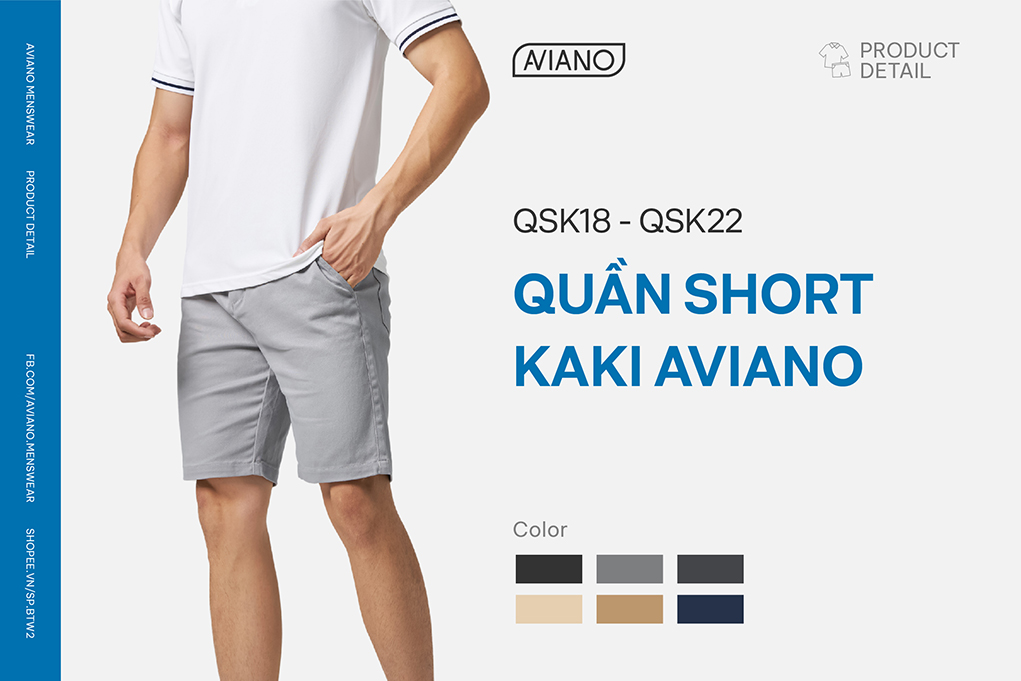 Mô tả Quần Short Kaki Nam AVIANO 5 Màu, Quần Đùi Co Giãn Phối Cạp Chun - 1