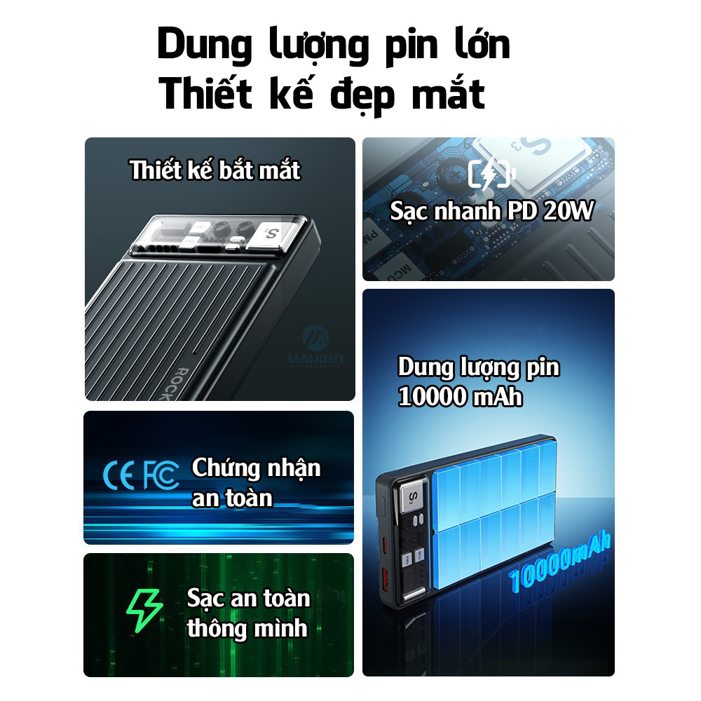 Mô tả Pin Sạc Dự Phòng Dòng Du Lịch Rockspace P91 Sạc Nhanh PD20W 10000mA Hàng chính hãng bảo hành 12 - 5