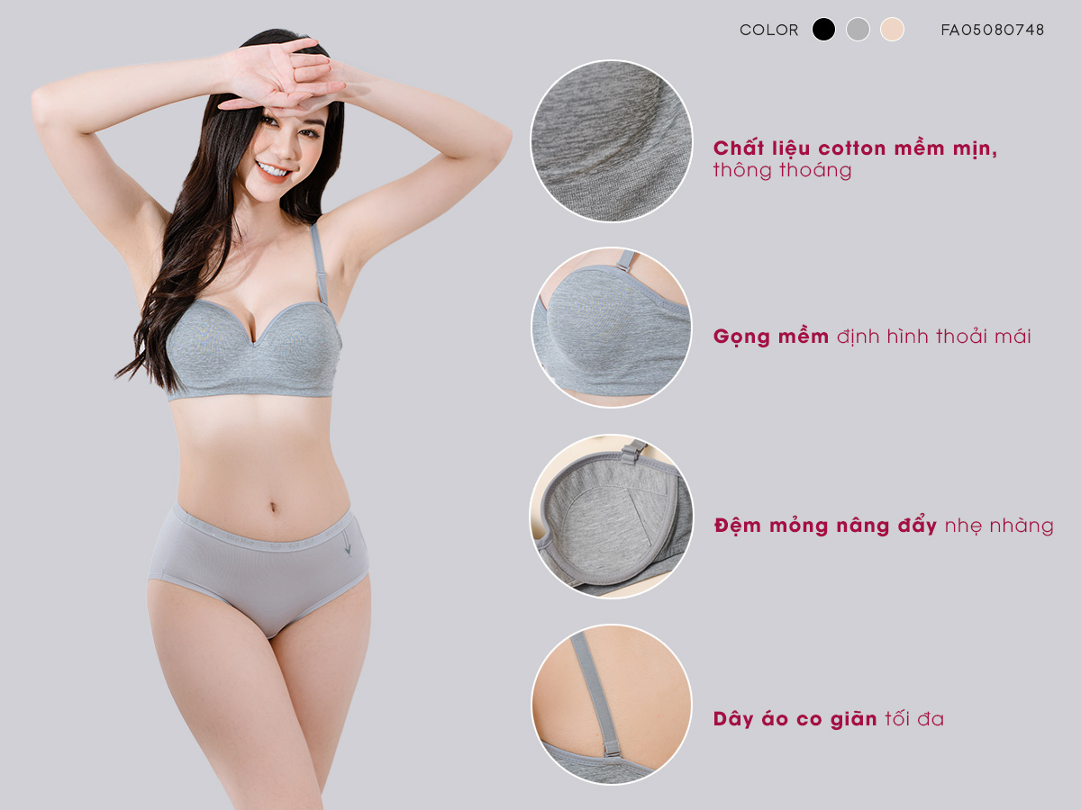 Mô tả Áo ngực nữ có gọng Mialala quả ngang đệm mỏng 1cm cho ngực to 0748 NA1110748 - 1