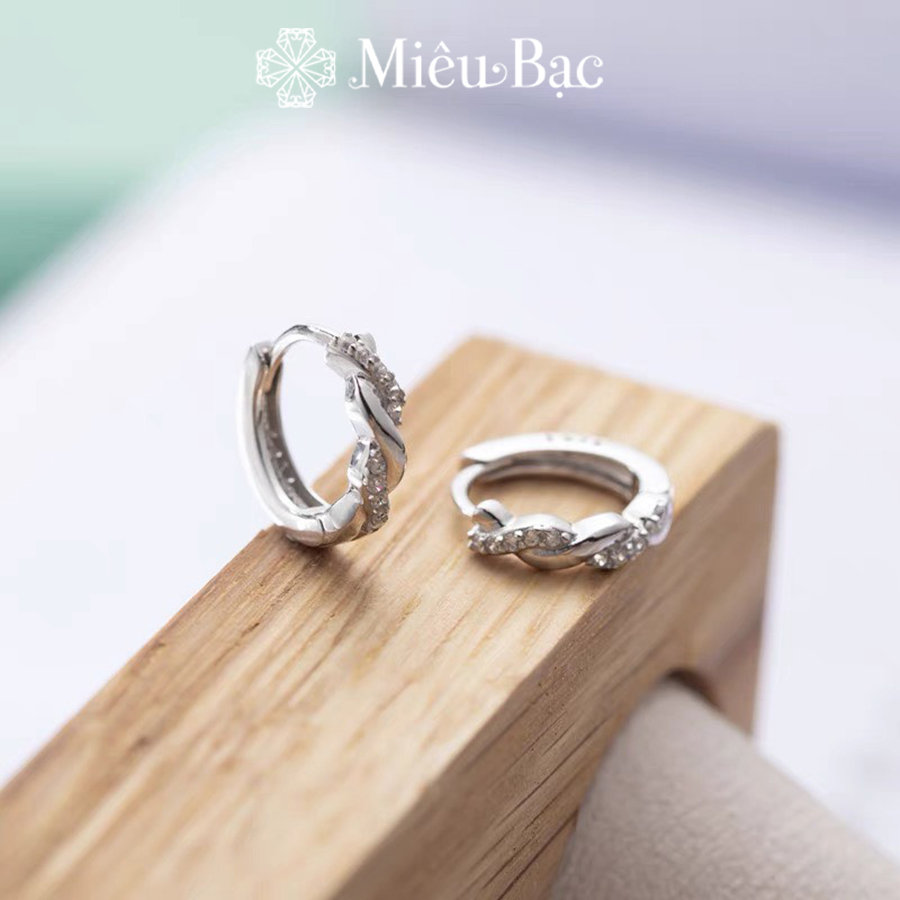 Mô tả Khuyên tai bạc nữ tròn xoắn đính đá Miêu Bạc bông tai nữ chất liệu Bạc S925 chốt cài chắc chắn phụ kiện trang sức MB62 - 3