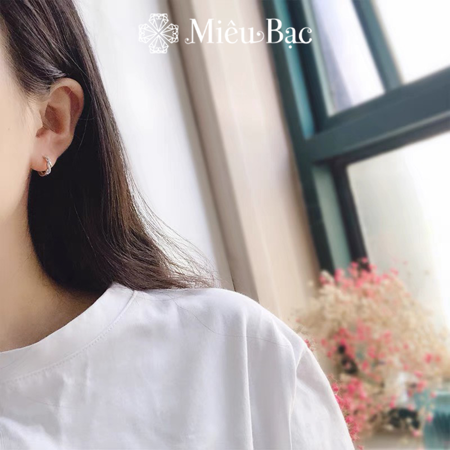 Mô tả Khuyên tai bạc nữ tròn xoắn đính đá Miêu Bạc bông tai nữ chất liệu Bạc S925 chốt cài chắc chắn phụ kiện trang sức MB62 - 4