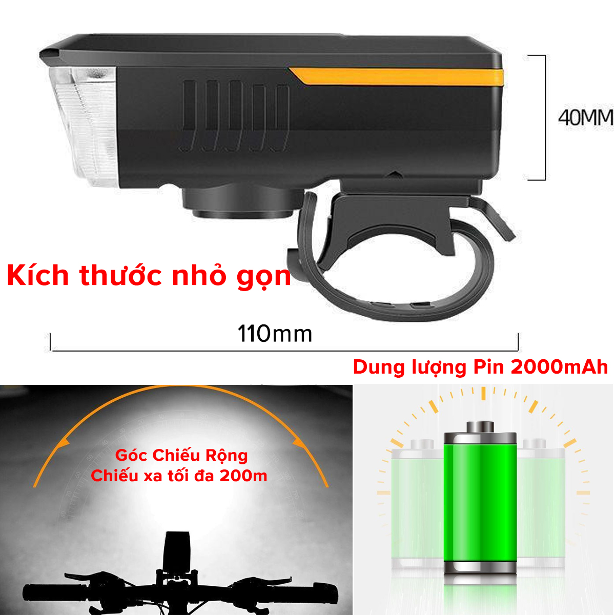 Mô tả Đèn Xe Đạp Sạc Năng Lượng Mặt Trời Cổng USB Đèn Còi Xe Đạp Chuông 5 Âm Thanh 3 Chế Độ Sáng Chính Hãng Amalife - 5