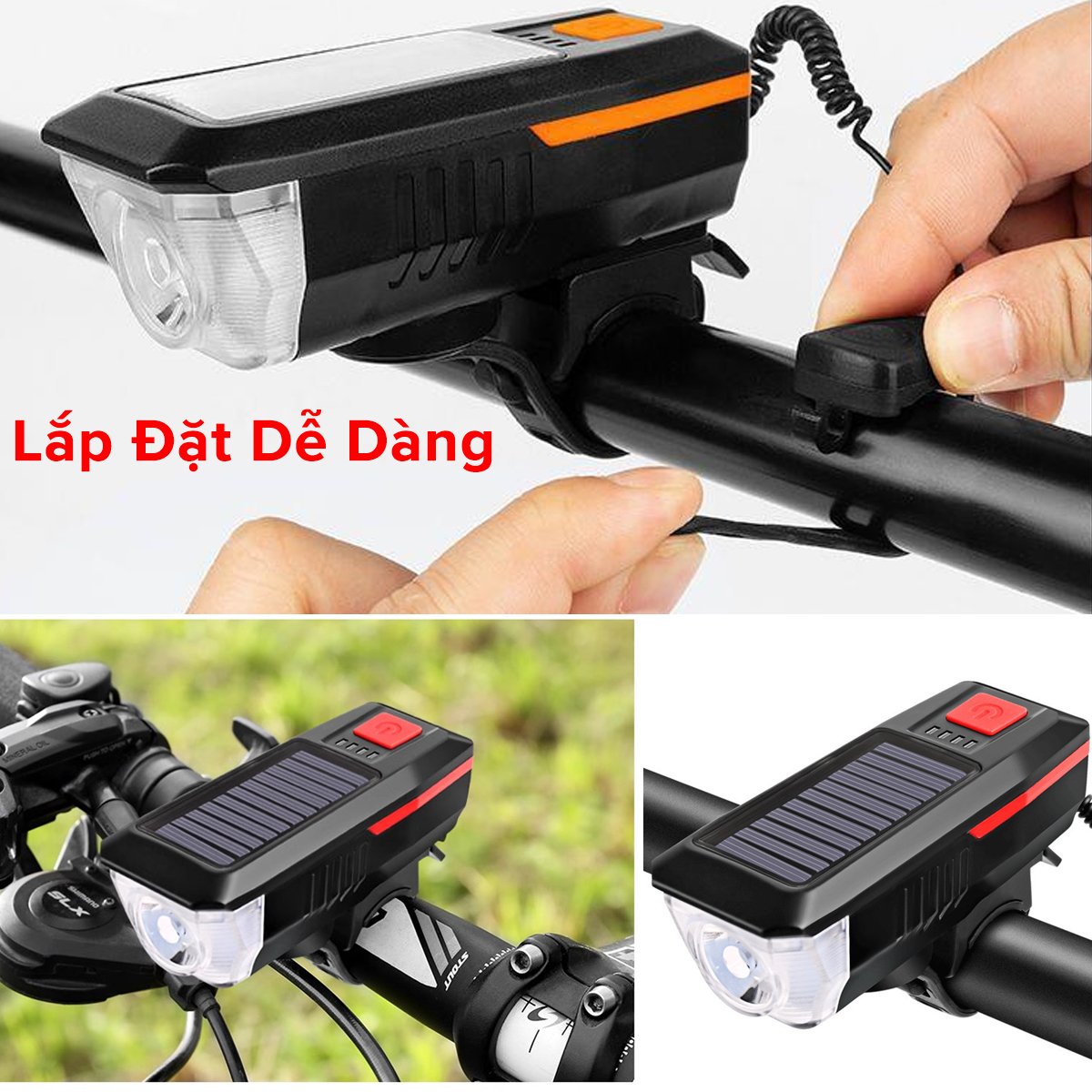Mô tả Đèn Xe Đạp Sạc Năng Lượng Mặt Trời Cổng USB Đèn Còi Xe Đạp Chuông 5 Âm Thanh 3 Chế Độ Sáng Chính Hãng Amalife - 7