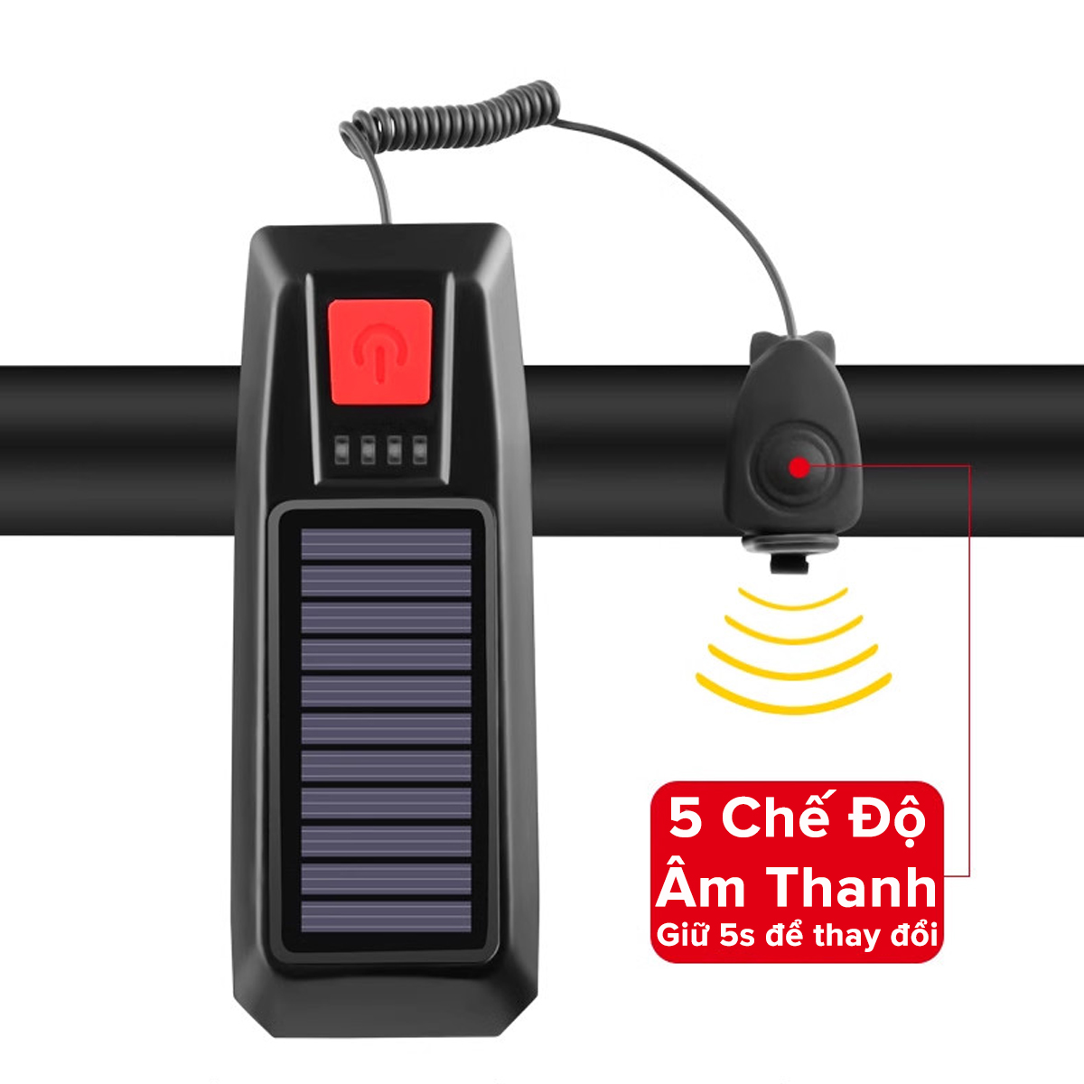 Mô tả Đèn Xe Đạp Sạc Năng Lượng Mặt Trời Cổng USB Đèn Còi Xe Đạp Chuông 5 Âm Thanh 3 Chế Độ Sáng Chính Hãng Amalife - 8