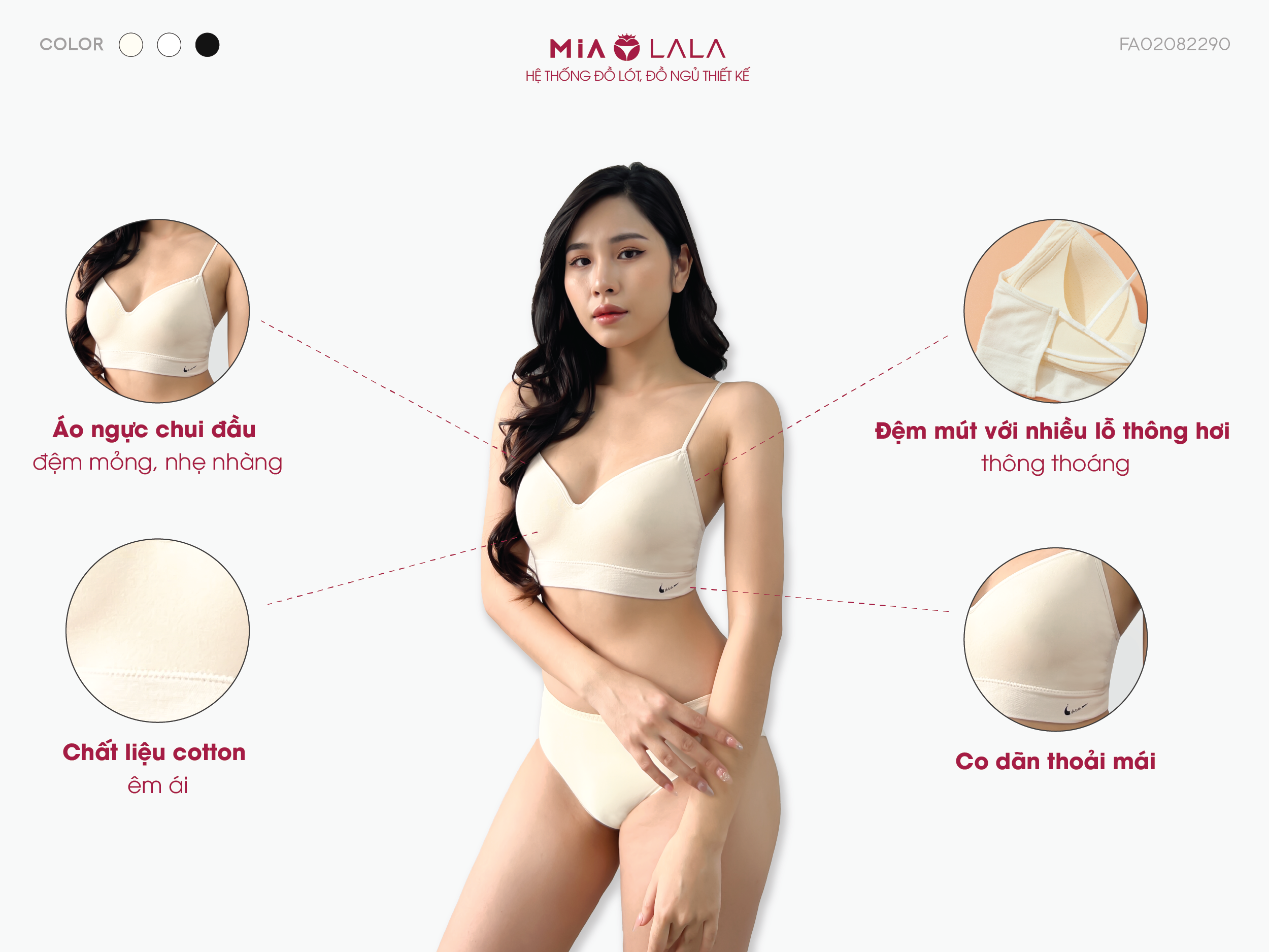 Mô tả Áo ngực Bralette cotton không gọng đệm mỏng 0.7cm MIALALA 2290 FA02082290 - 1