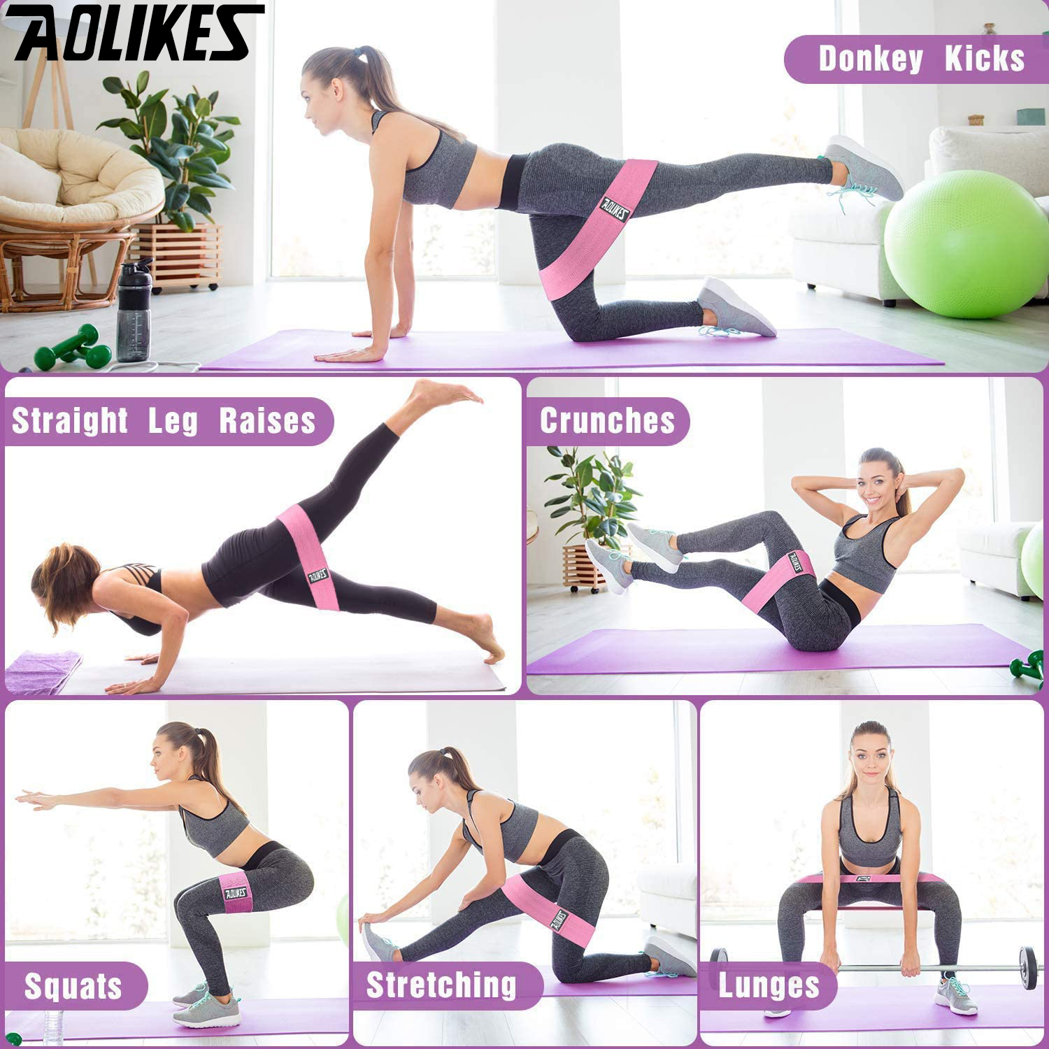 Mô tả Dây Kháng Lực Tập Mông Trái Đào Mini Band Chính Hãng Aolikes AL3604 Dây Đàn Hồi Tập Chân, Đùi, Mông miniBand Không Xoắn - 9