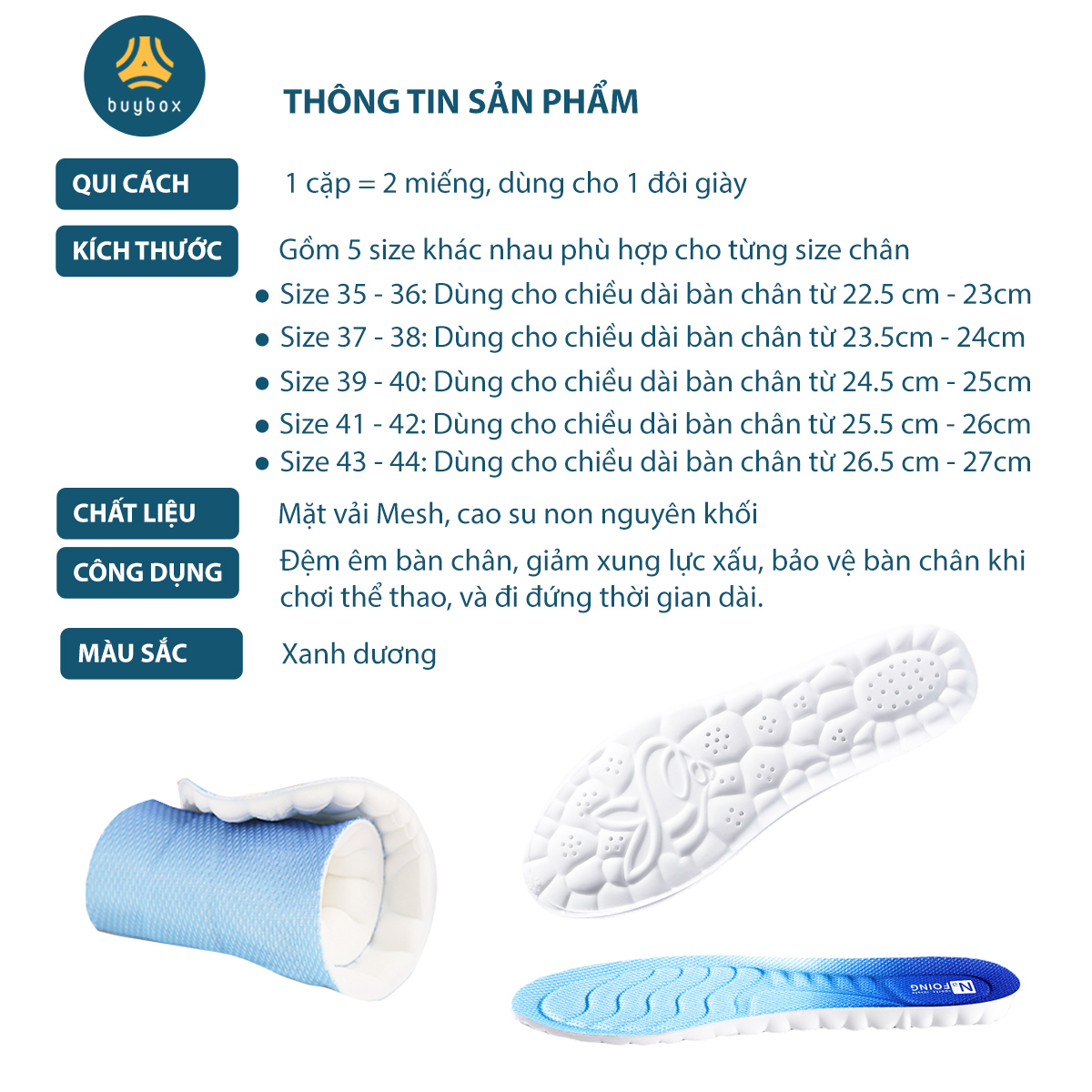 Mô tả Lót Giày Thể Thao Nam Nữ, Đế Lót Giày Cao Cấp - buybox - BBPK364 - 12