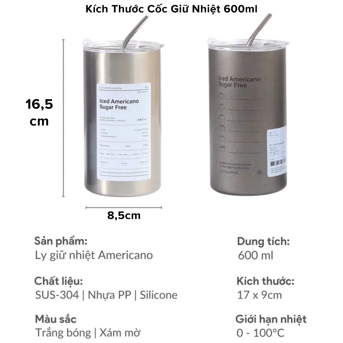 Bình giữ nhiệt Amalife Iced Americano 600ml