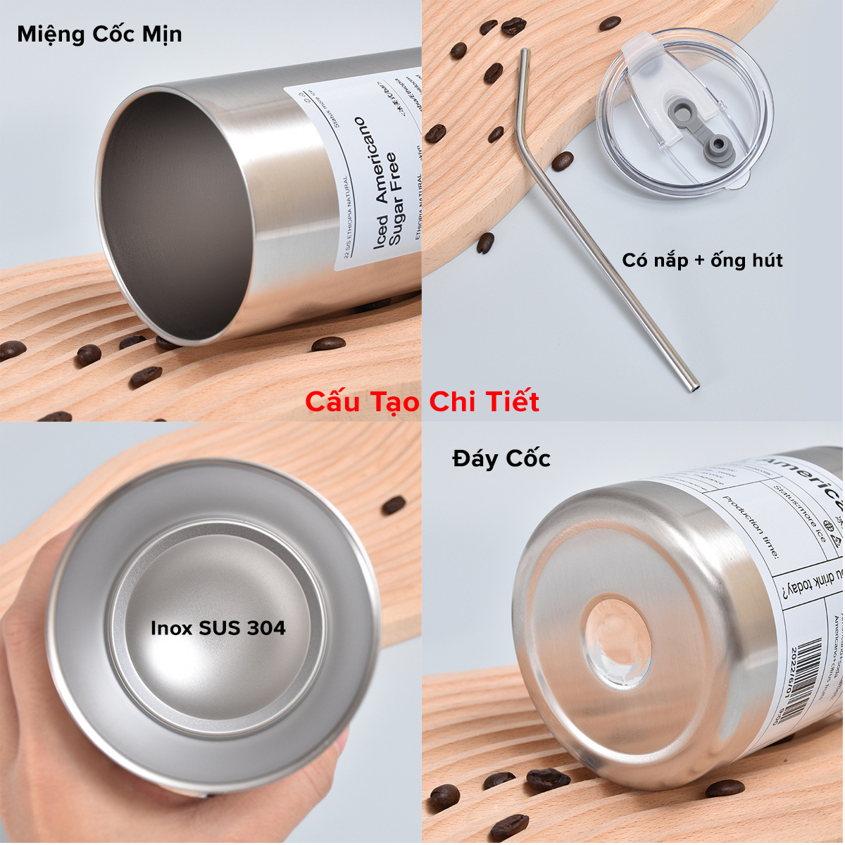 Mô tả Cốc Ly Giữ Nhiệt 350-600ml Có Ống Hút Inox 304 – Bình Nước Giữ Nhiệt Iced Americano Cà Phê Văn Phòng Chính Hãng Amalife - 3