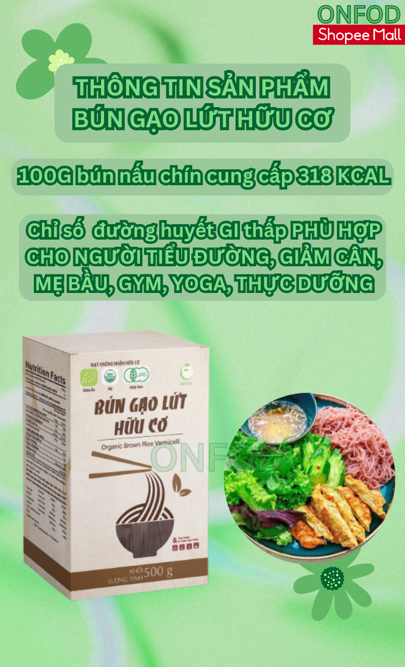 Mô tả Bún gạo lứt giảm cân hữu cơ huyết rồng ONFOD eat clean ăn kiêng tiểu đường gym 250g 500g - 5