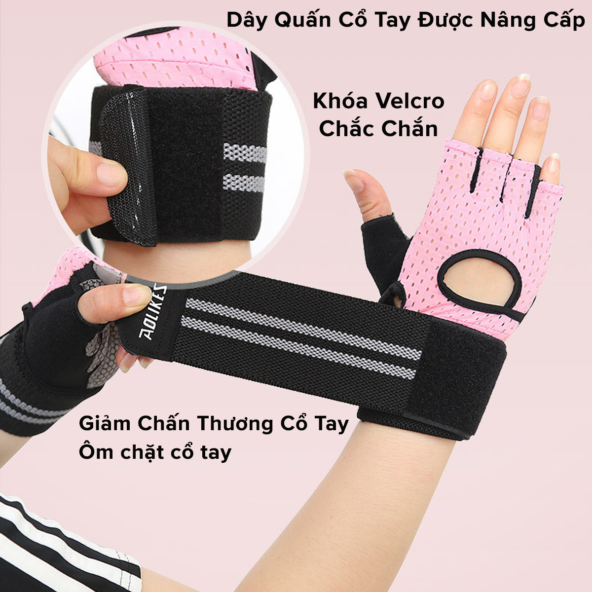 Mô tả Găng Tay Nửa Ngón Tập Gym, Tập Tạ Tích Hợp Quấn Cổ Tay Bảo Vệ Cổ Tay Chính Hãng Aolikes AL113 (1 Đôi) - 2