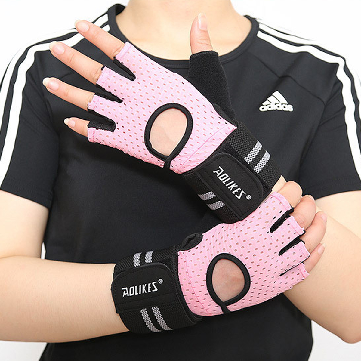 Mô tả Găng Tay Nửa Ngón Tập Gym, Tập Tạ Tích Hợp Quấn Cổ Tay Bảo Vệ Cổ Tay Chính Hãng Aolikes AL113 (1 Đôi) - 3