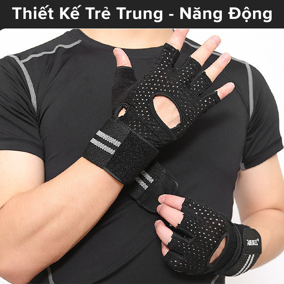 Mô tả Găng Tay Nửa Ngón Tập Gym, Tập Tạ Tích Hợp Quấn Cổ Tay Bảo Vệ Cổ Tay Chính Hãng Aolikes AL113 (1 Đôi) - 4