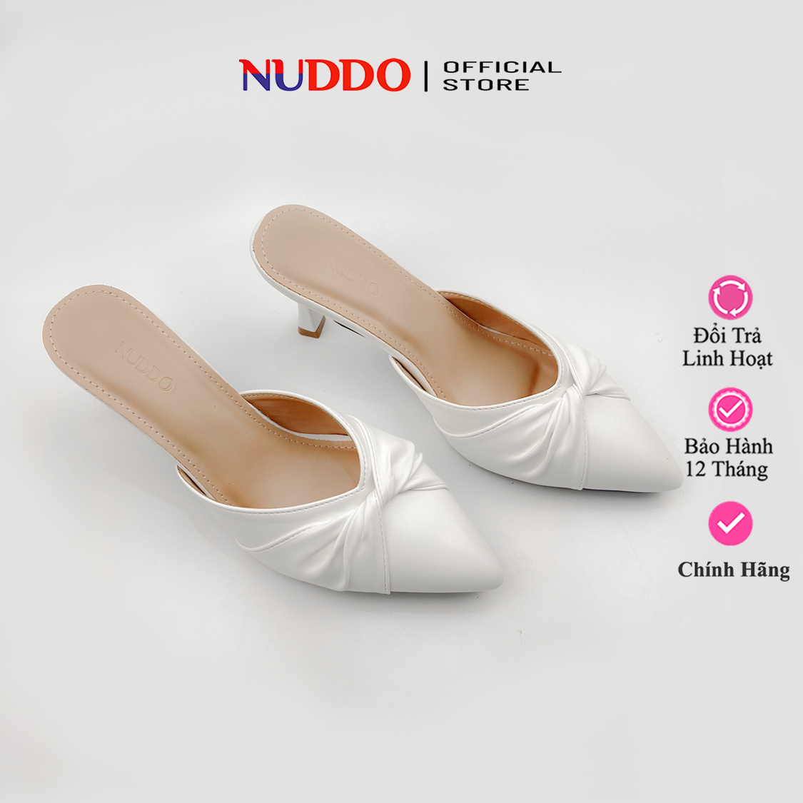 Mô tả Dép Guốc Nữ Cao Gót 7cm Mũi Nhọn Phối Nơ, Giày Sục Nữ 7 Phân Gót Nhọn Thời Trang NUDDO NS12 - 9