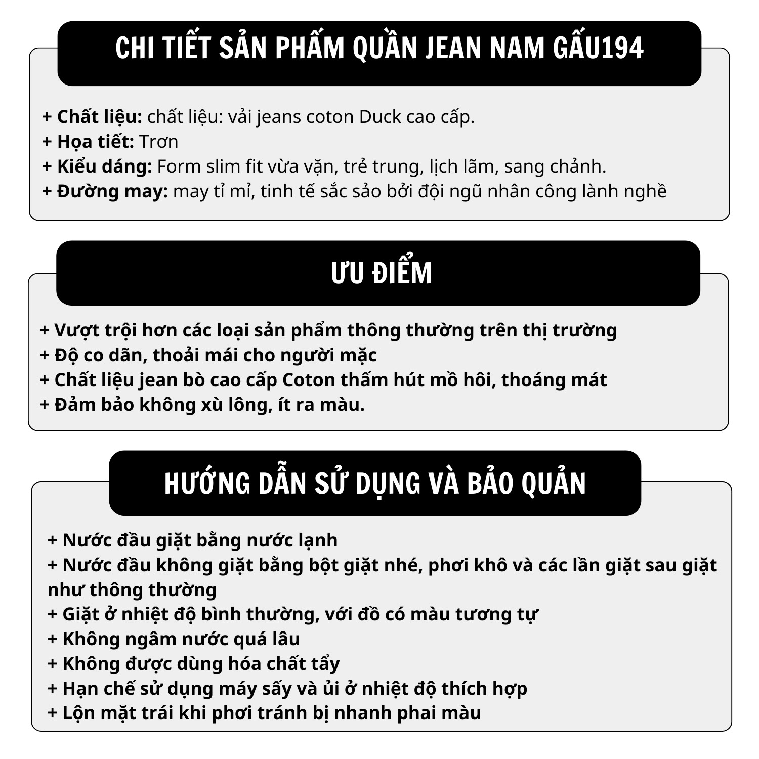 Mô tả Quần jean nam đen Gấu 194 trơn & rách vải jeans bò cotton duck cao cấp mềm mịn, co dãn - form slim fit - 6