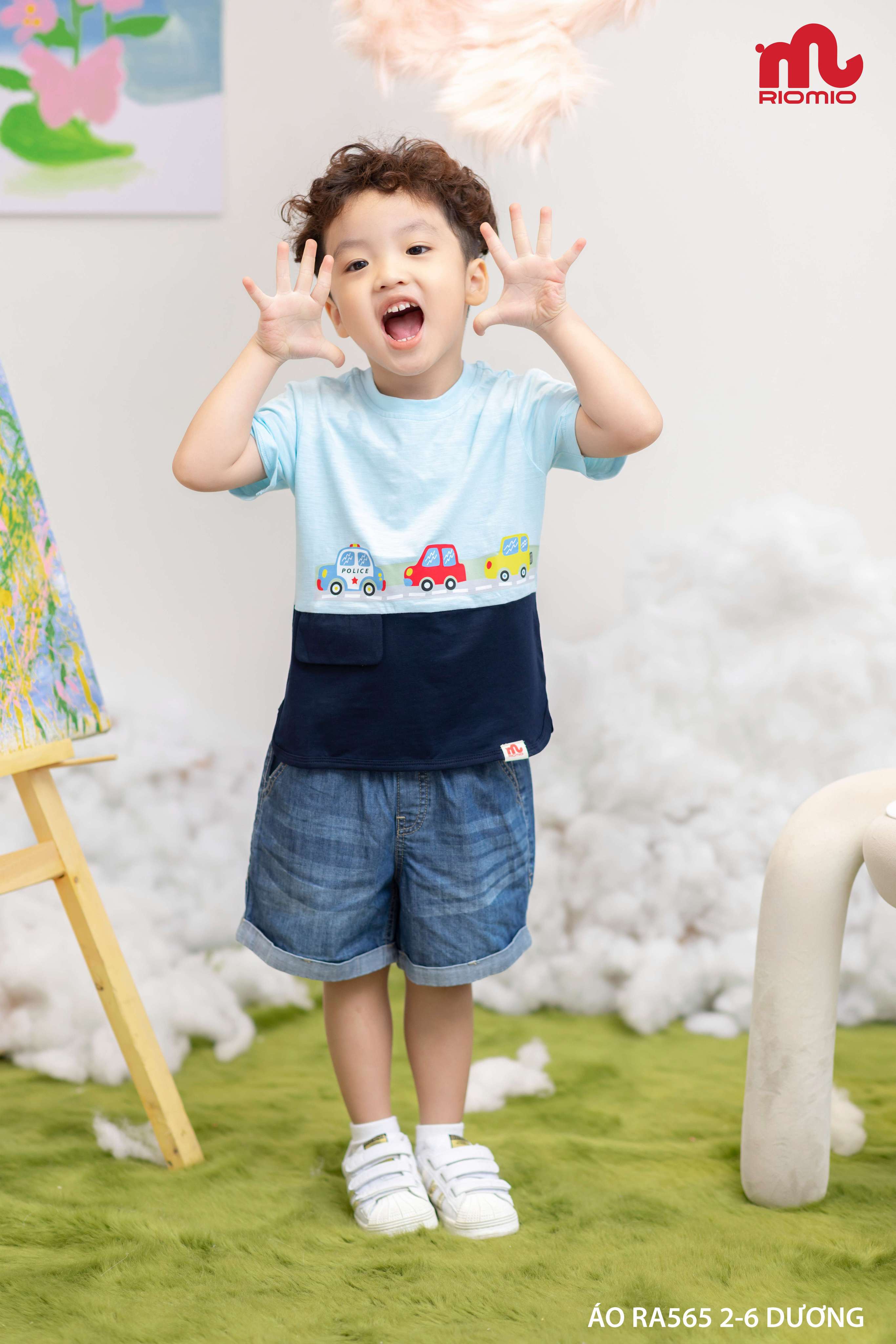 Mô tả Áo thun bé trai RIOMIO cộc tay in hình ô tô vải cotton mềm mát size 13- 27kg RA565 - 2