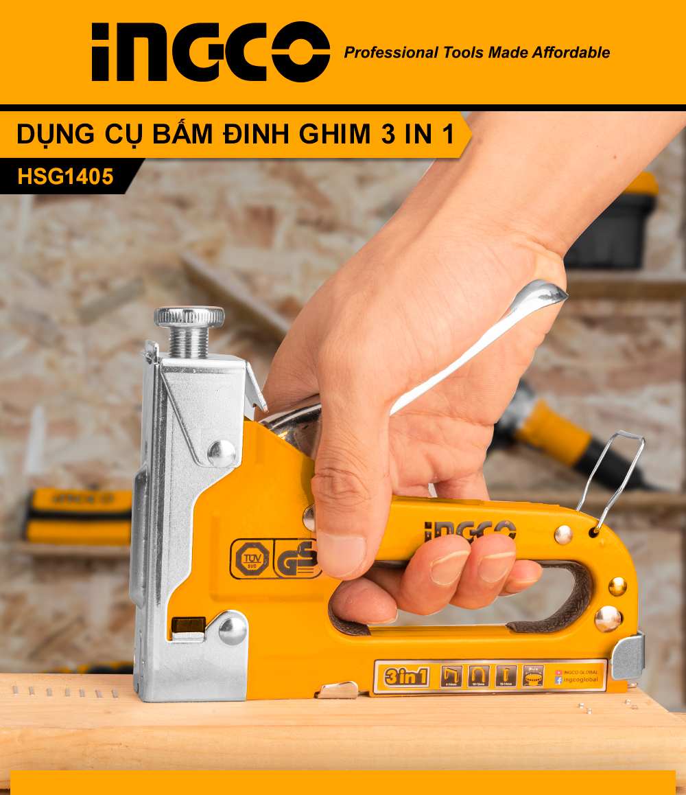 Mô tả Kìm bấm ghim 3 trong 1 INGCO HSG1405 sử dụng chung ghim Ghim U STS0210 và ghim thẳng STS6110 - 1