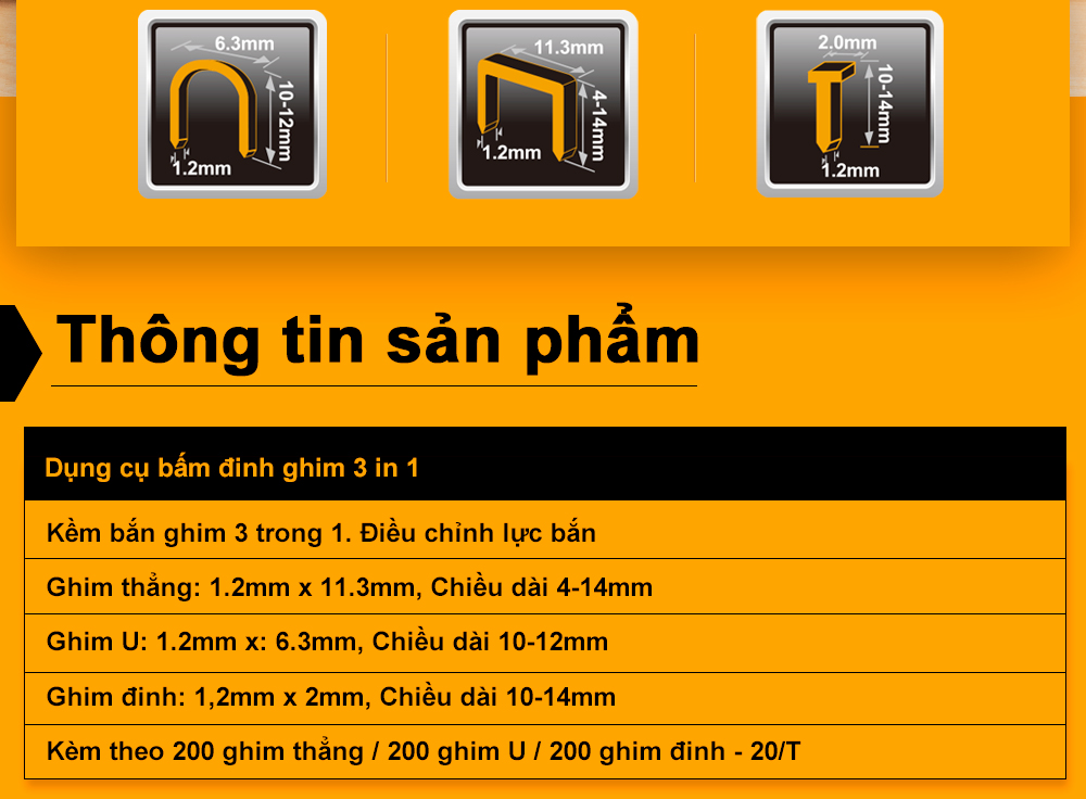 Mô tả Kìm bấm ghim 3 trong 1 INGCO HSG1405 sử dụng chung ghim Ghim U STS0210 và ghim thẳng STS6110 - 2