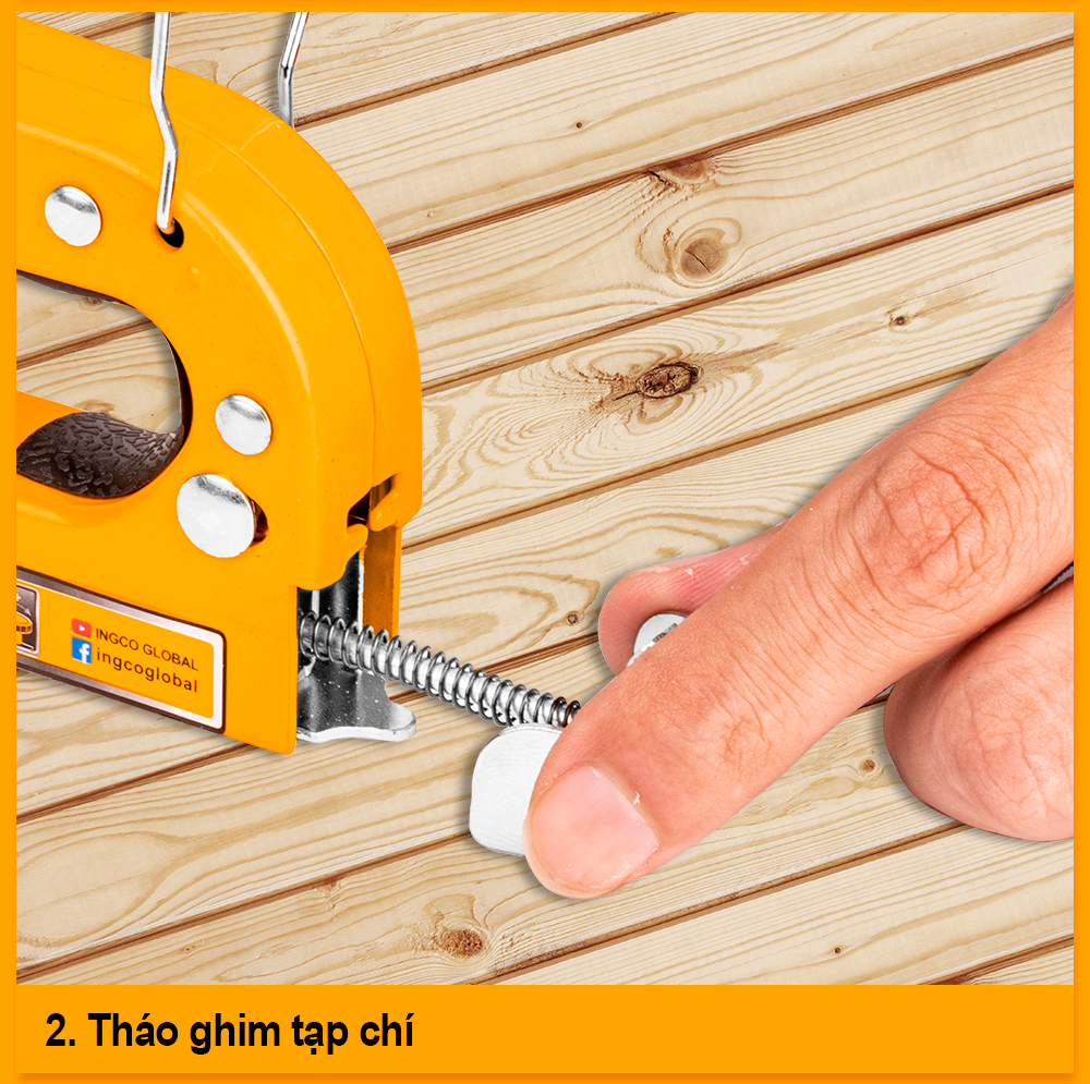 Mô tả Kìm bấm ghim 3 trong 1 INGCO HSG1405 sử dụng chung ghim Ghim U STS0210 và ghim thẳng STS6110 - 6