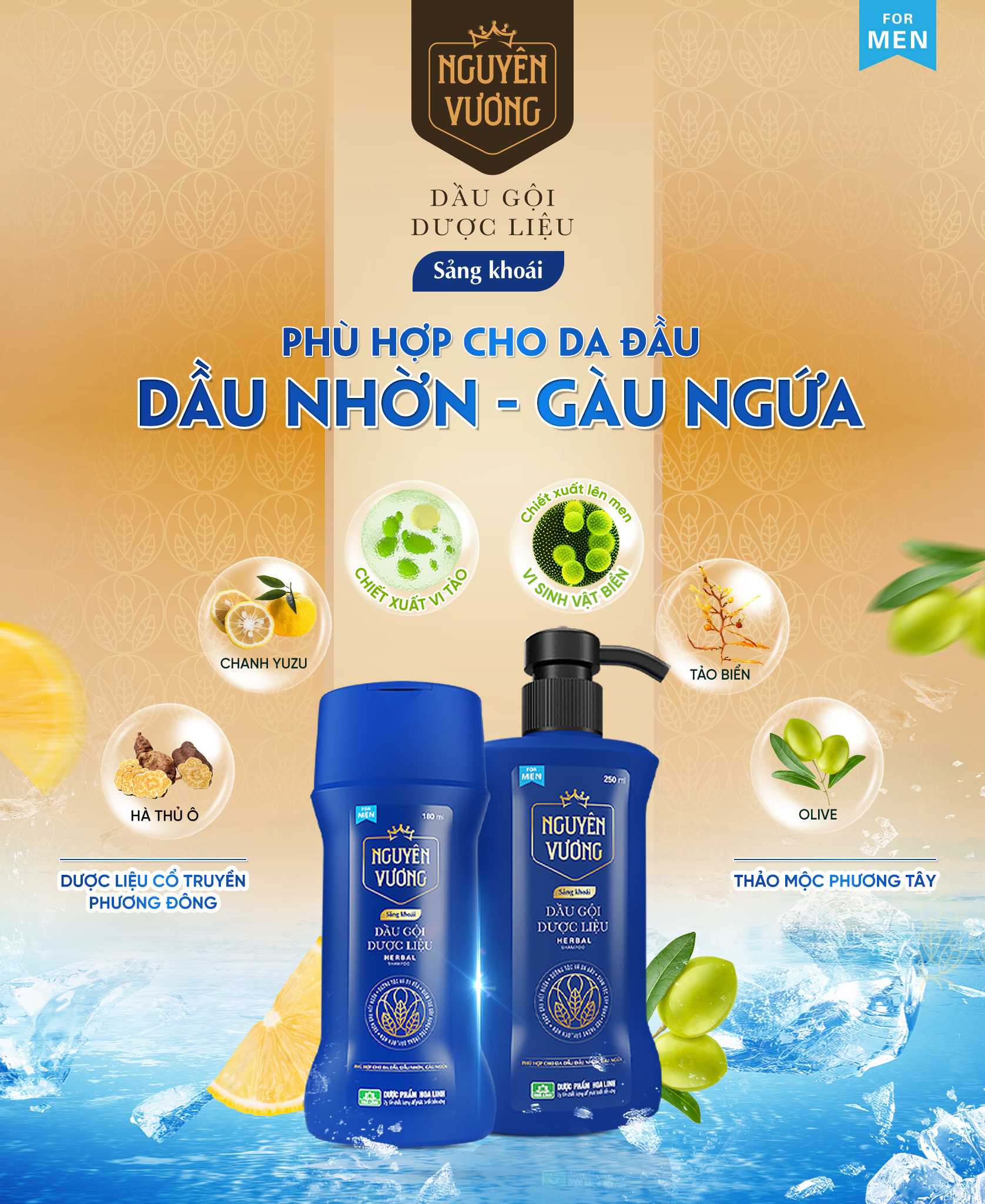 Mô tả Dầu gội dược liệu Nguyên Vương Sảng khoái dành cho nam chai 250ml - Hương sảng khoái - 1