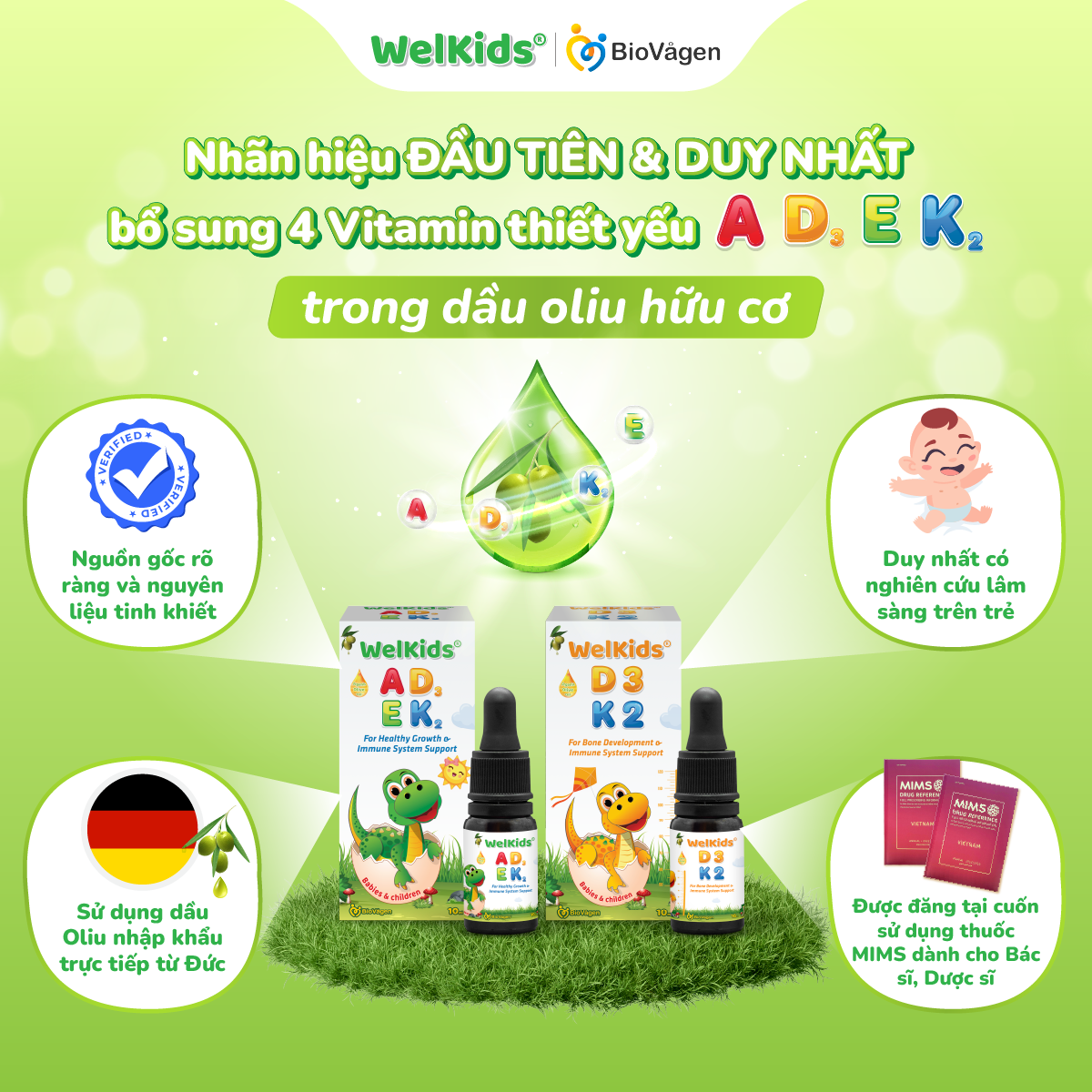 Mô tả Welkids ADEK bổ sung D3K2 kết hợp Vitamin A, E hỗ trợ nâng cao đề kháng, phát triển chiều cao - 1