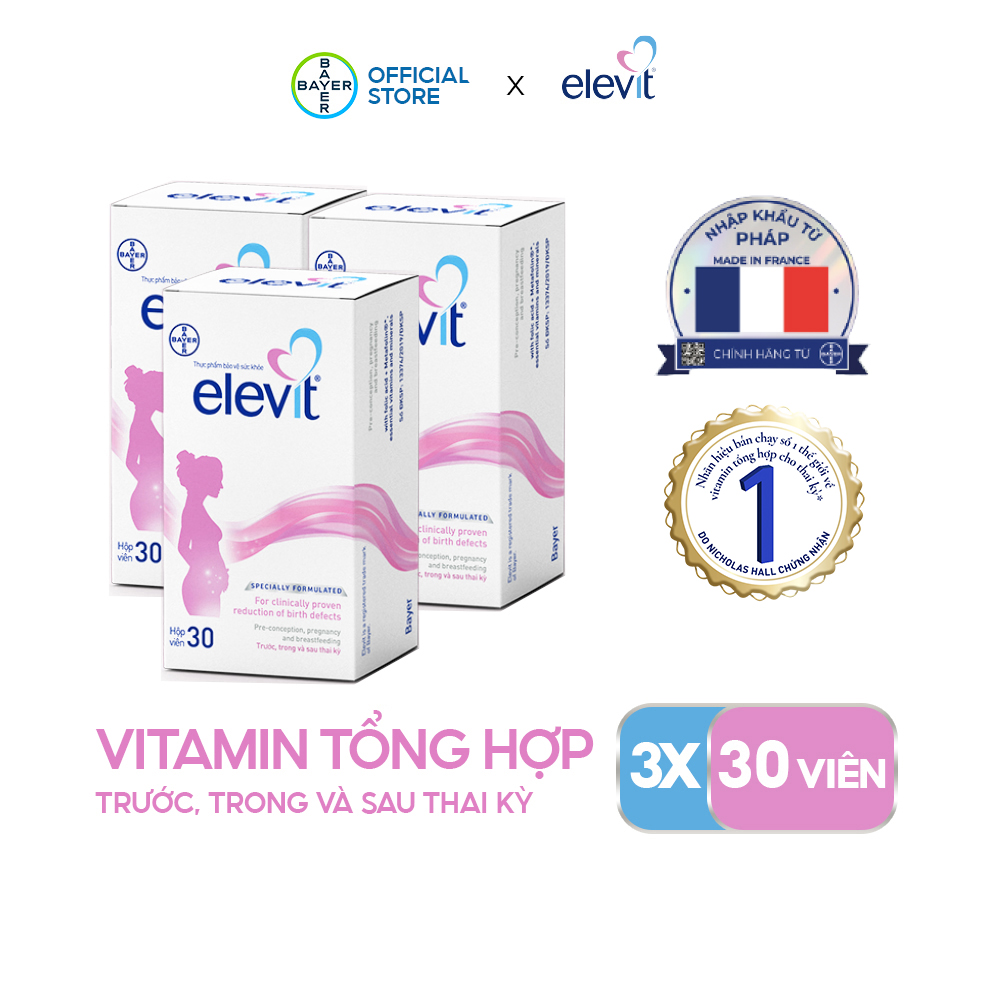 Mô tả Bộ 3 Hộp Vitamin Bầu Tổng Hợp Elevit Cho Phụ Nữ Trước, Trong và Sau Thai Kỳ (30 Viên/ Hộp) - 1