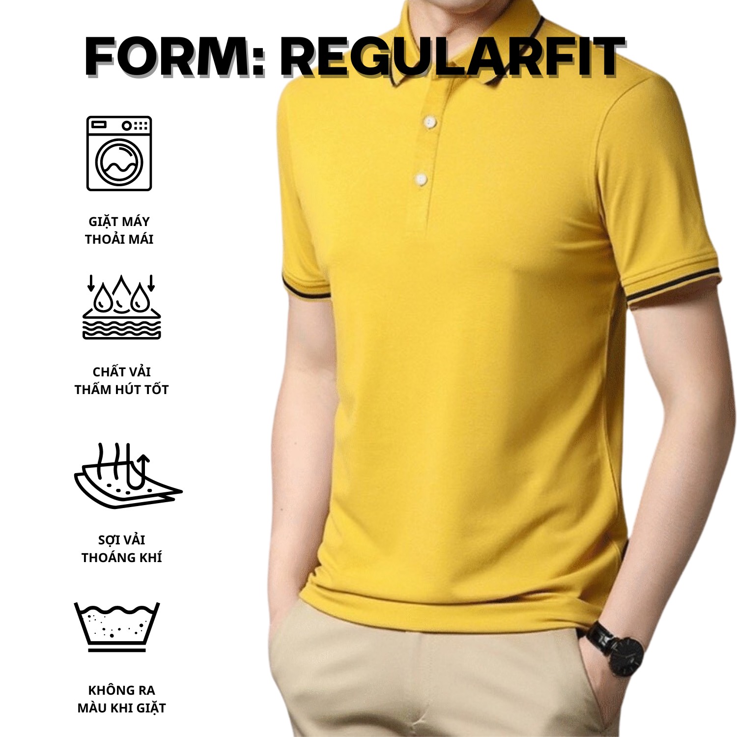 Mô tả Áo thun Polo GẤU 194 vải cá sấu mè thoáng mát, co dãn 4 chiều, sang trọng lịch lãm, form gerular fit - PL 1 Sọc - 4