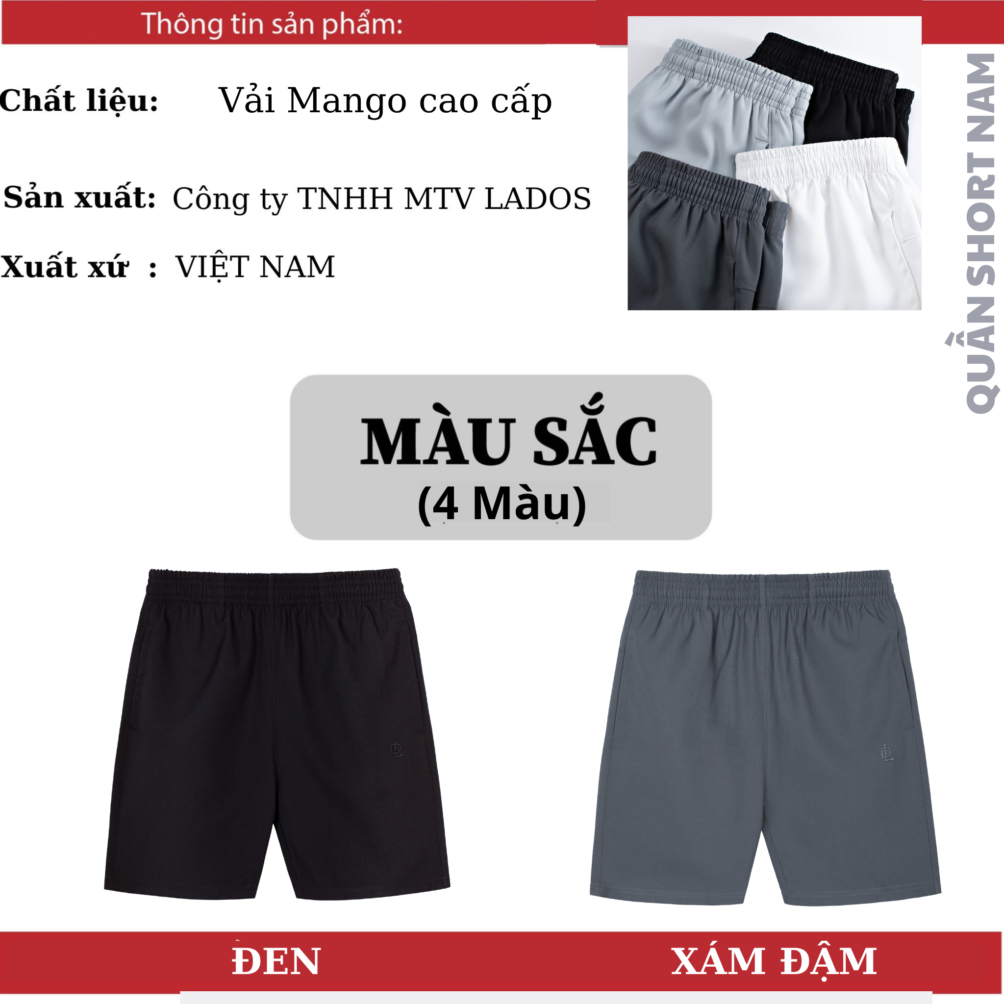 Mô tả Quần short đùi nam chất mango mịn, mát cao cấp LADOS-4099 có dây rút, túi tiện lợi, dạo phố, tập gym, chạy bộ - 2
