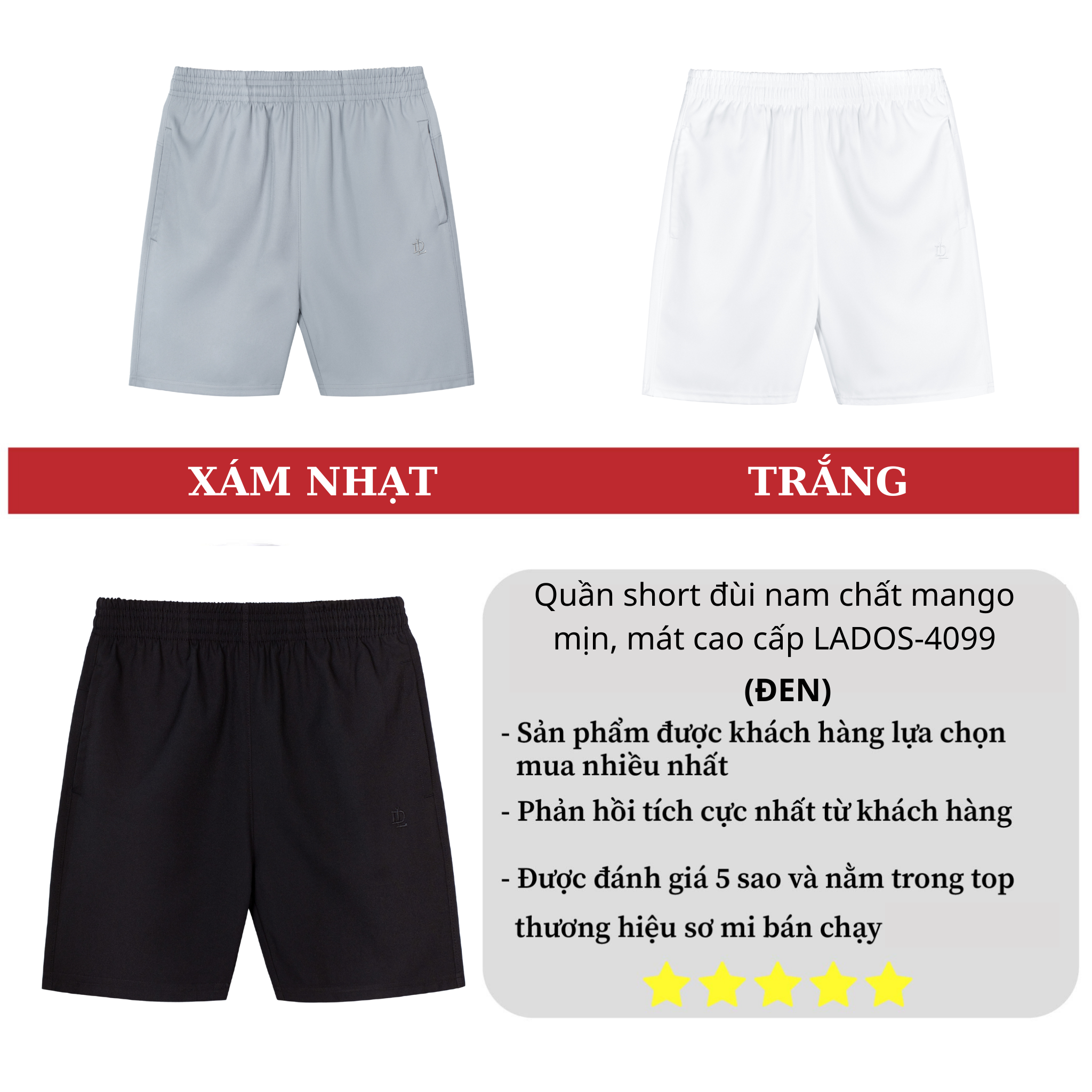 Mô tả Quần short đùi nam chất mango mịn, mát cao cấp LADOS-4099 có dây rút, túi tiện lợi, dạo phố, tập gym, chạy bộ - 3