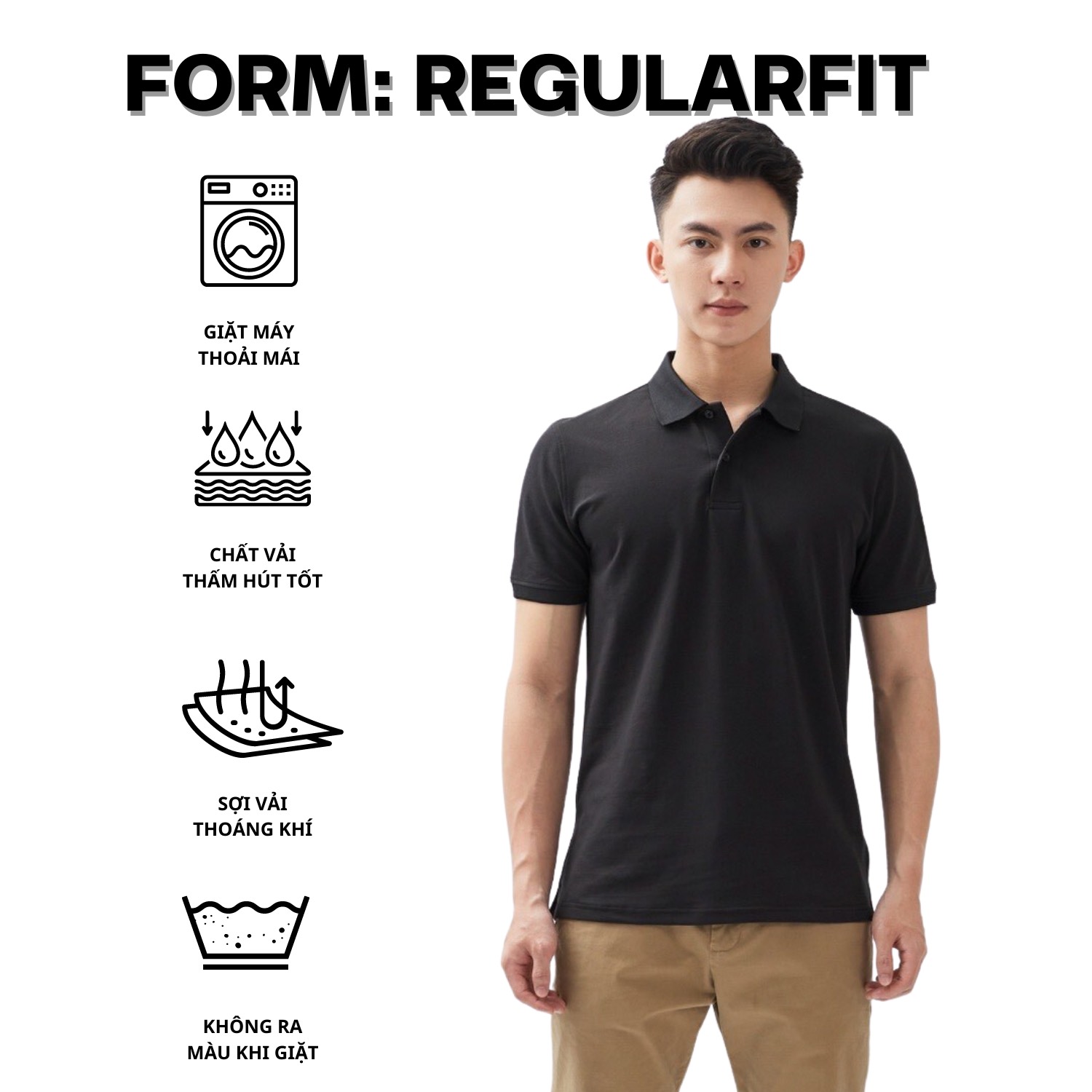 Mô tả Áo thun nam POLO GẤU 194 Trơn Unisex vải cá sấu Poly co dãn 4 chiều dày dặn form gerular fit - PL TRƠN - 3