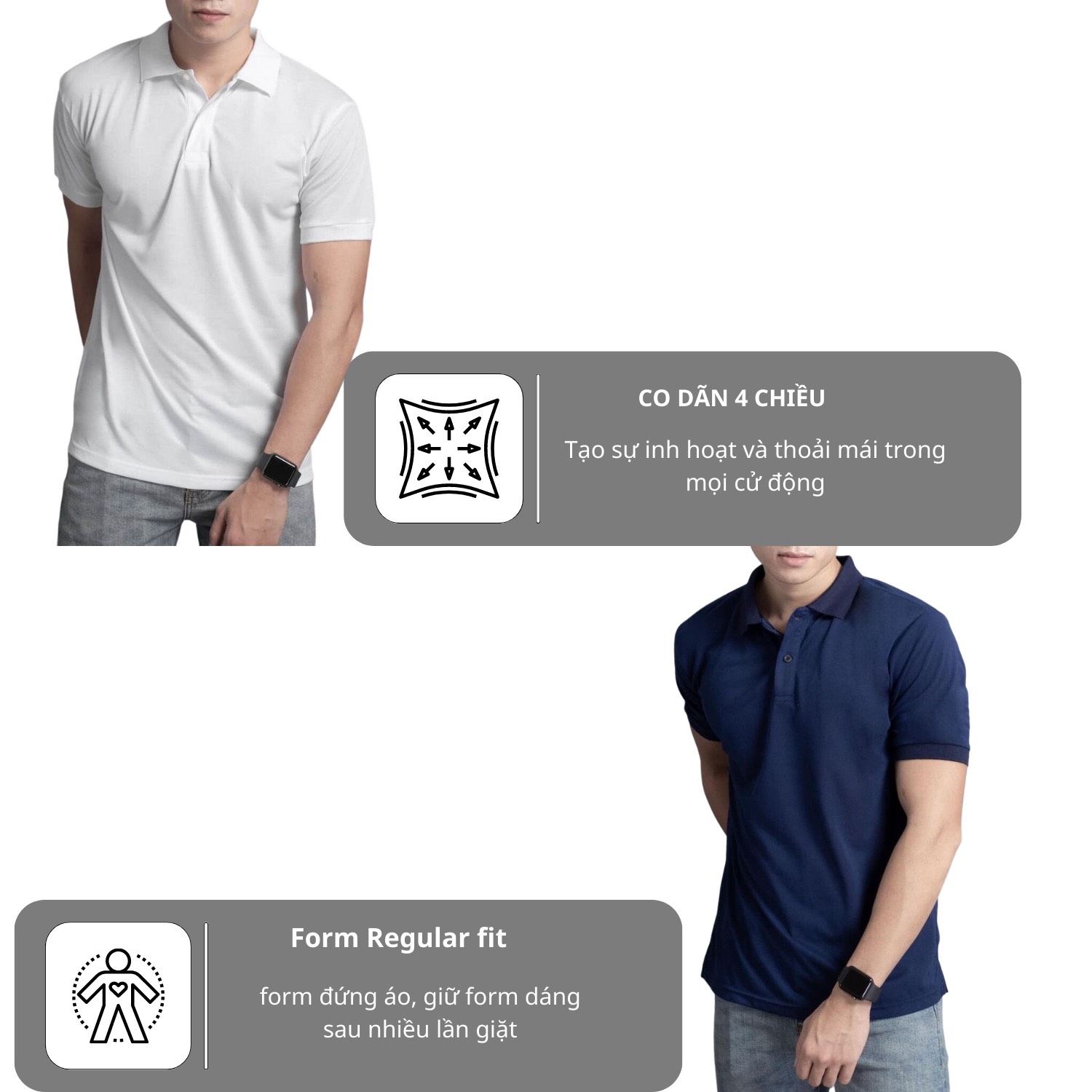 Mô tả Áo thun nam POLO GẤU 194 Trơn Unisex vải cá sấu Poly co dãn 4 chiều dày dặn form gerular fit - PL TRƠN - 4