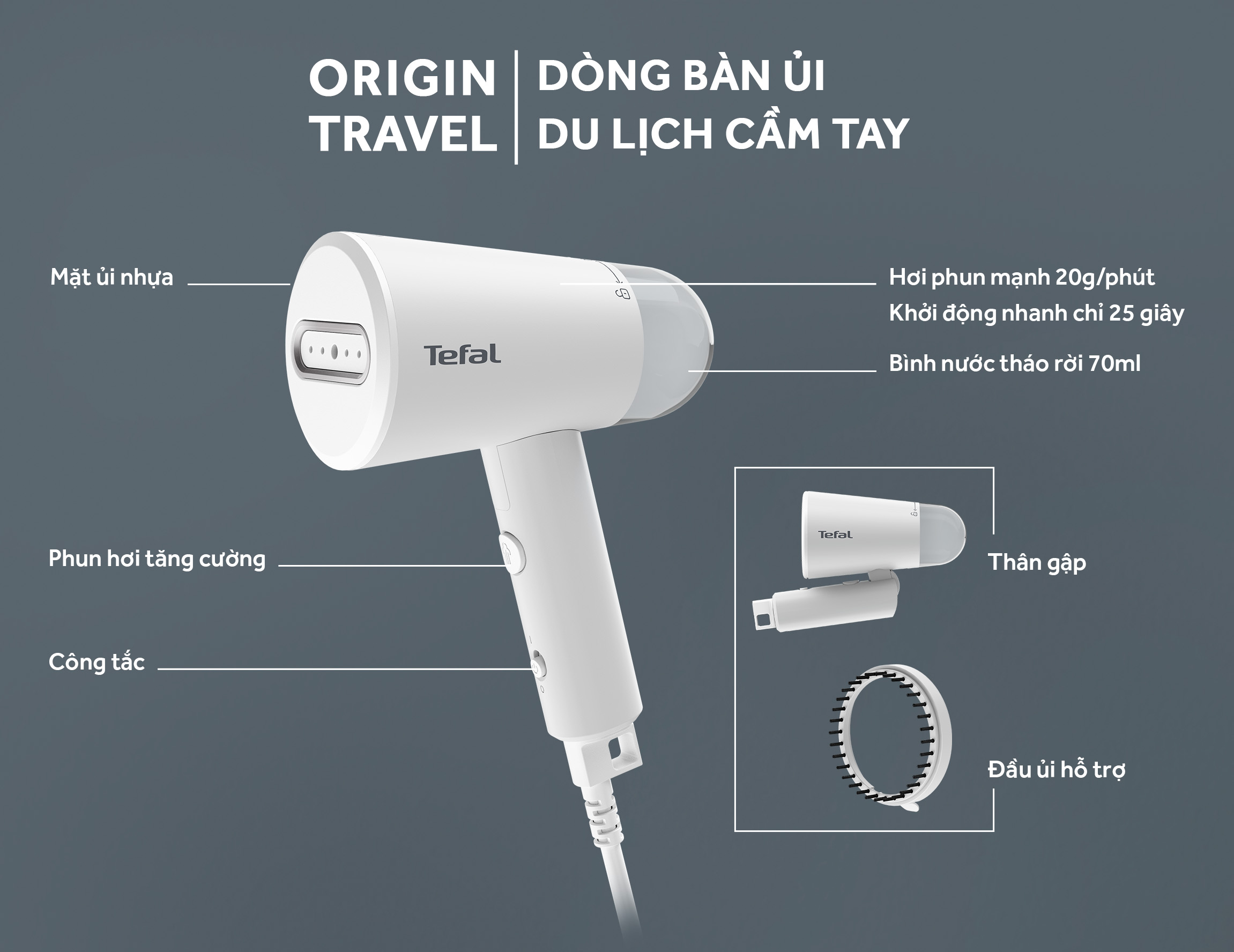 Mô tả Bàn ủi hơi nước cầm tay Tefal Origin Travel DT1020E1 - 6