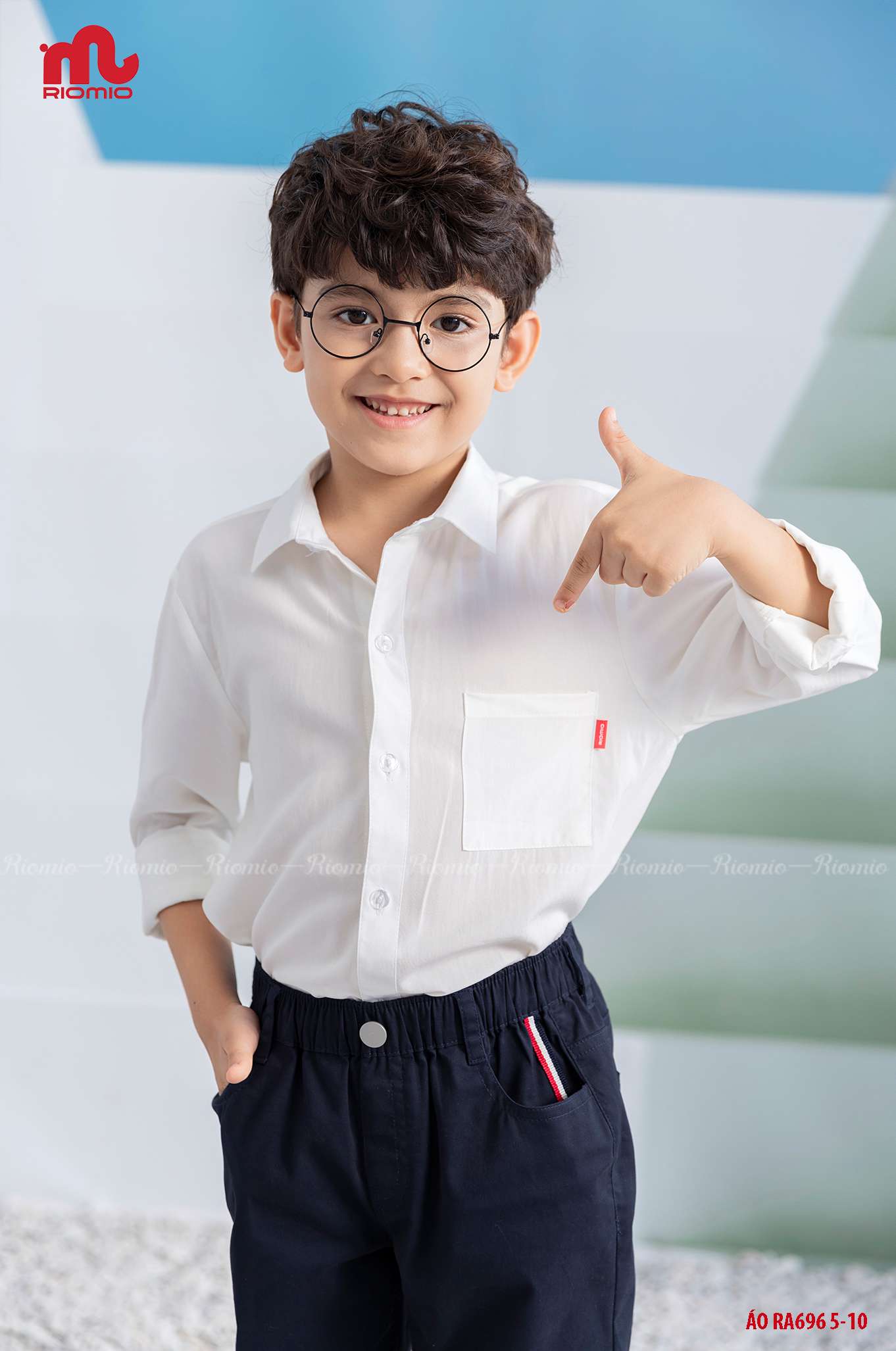 Mô tả Áo sơ mi trắng bé trai RIOMIO size 20-42kg chất 100% cotton thô Hàn mềm mát RA696 - 2