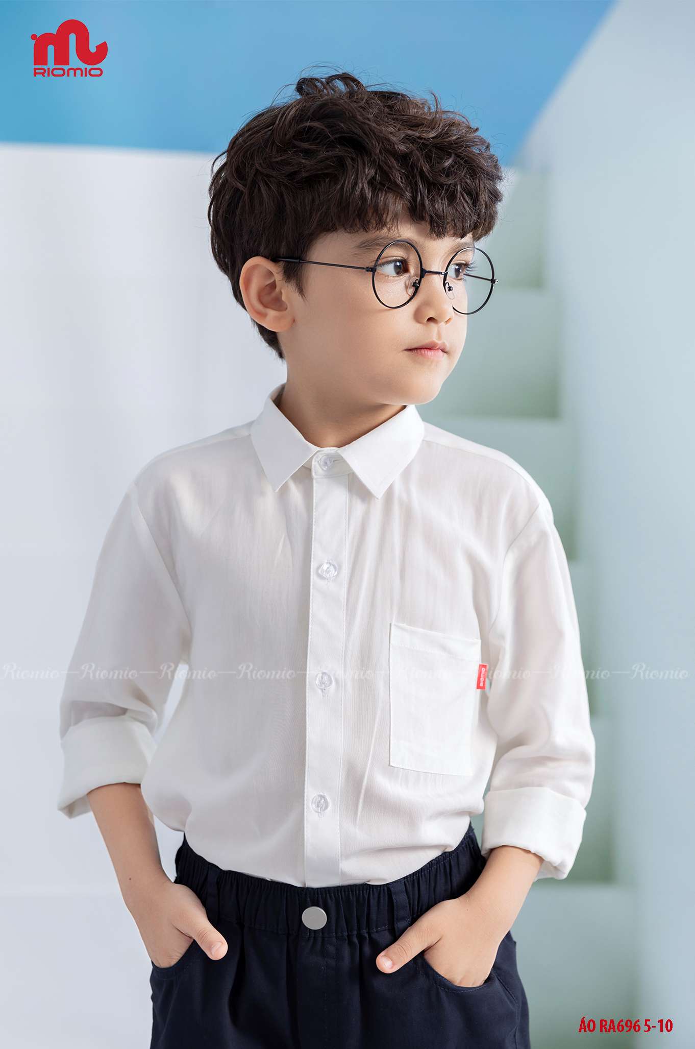 Mô tả Áo sơ mi trắng bé trai RIOMIO size 20-42kg chất 100% cotton thô Hàn mềm mát RA696 - 3