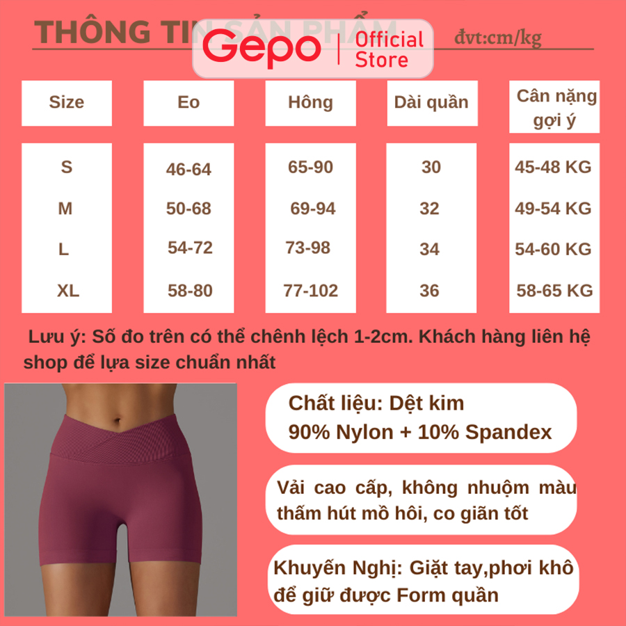 Mô tả Quần short đùi nữ tập gym yoga cạp chéo lưng V co giãn thấm hút mồ hôi GP116 - 7