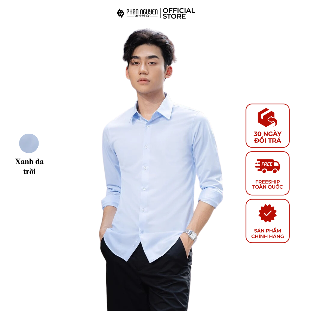Áo sơ mi xanh dài tay nam Phan Nguyễn SMD.1277