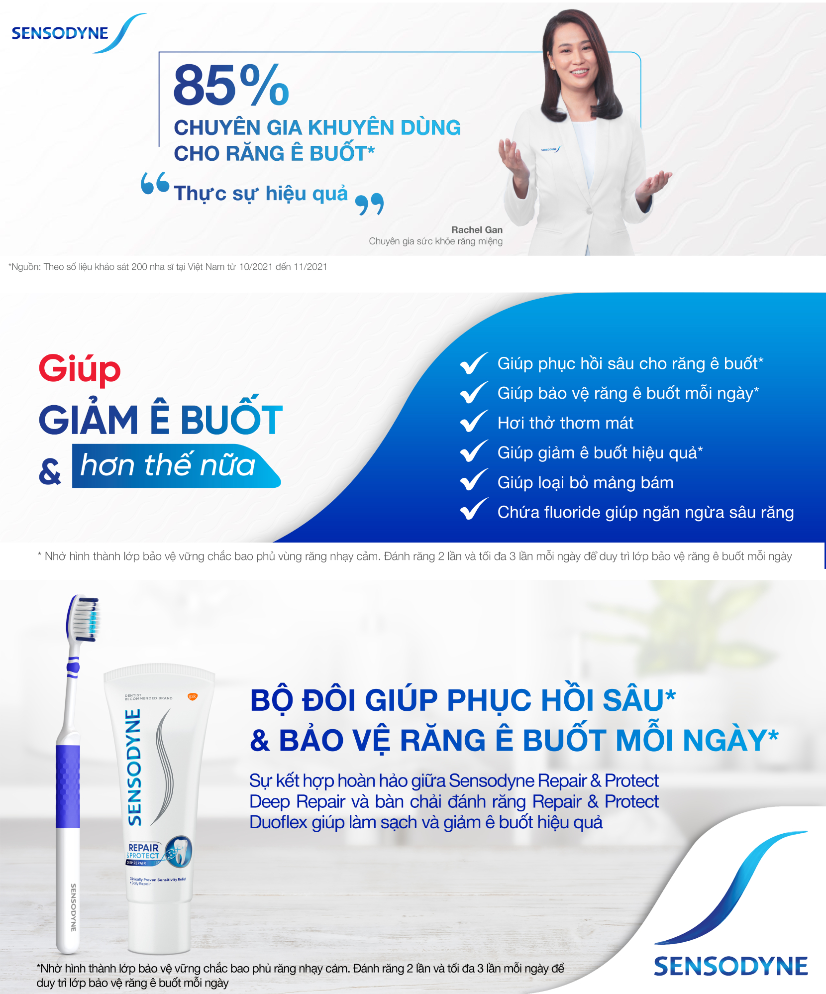 Mô tả Bộ 3 Kem đánh răng SENSODYNE Repair & Protect Deep Repair Whitening 100g phục hồi, bảo vệ răng ê buốt và làm trắng răng - 2