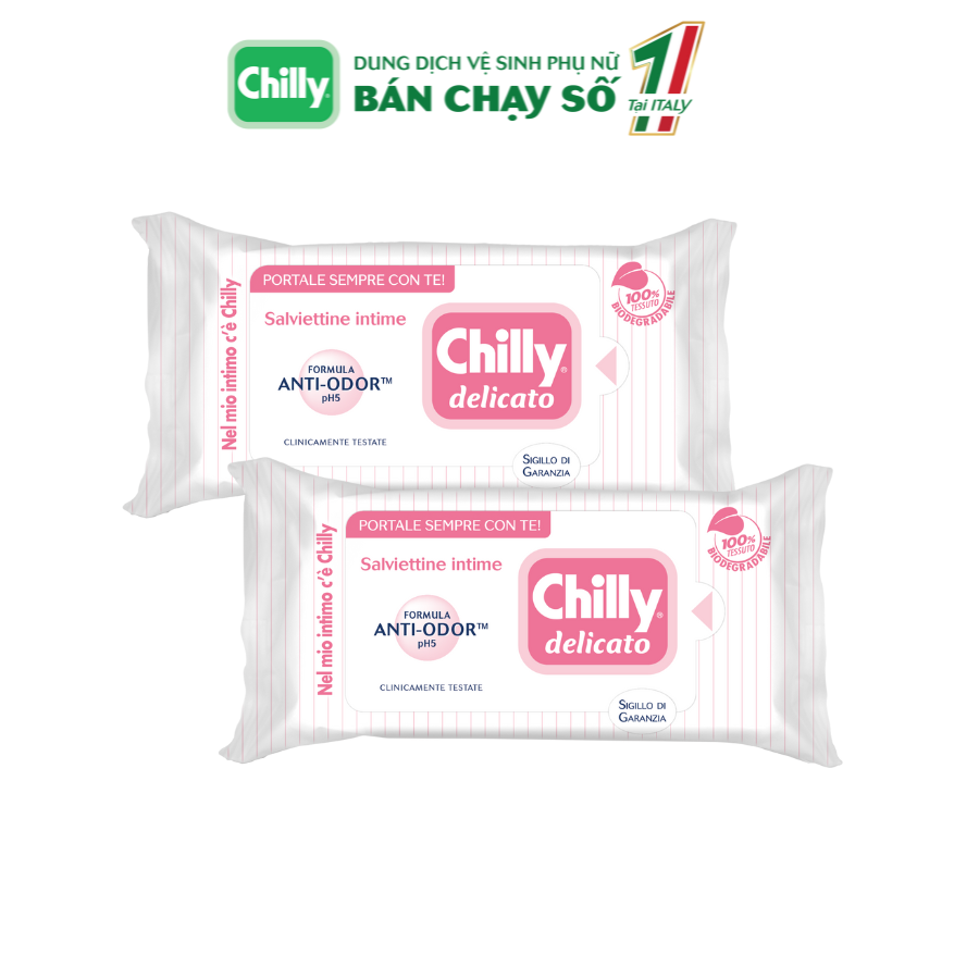 Mô tả Khăn lau phụ khoa Chilly Delicato Salviettine Intime Anti-Ddor chiết xuất lô hội dưỡng mềm mại, sạch dịu êm gói 12 tờ - 1