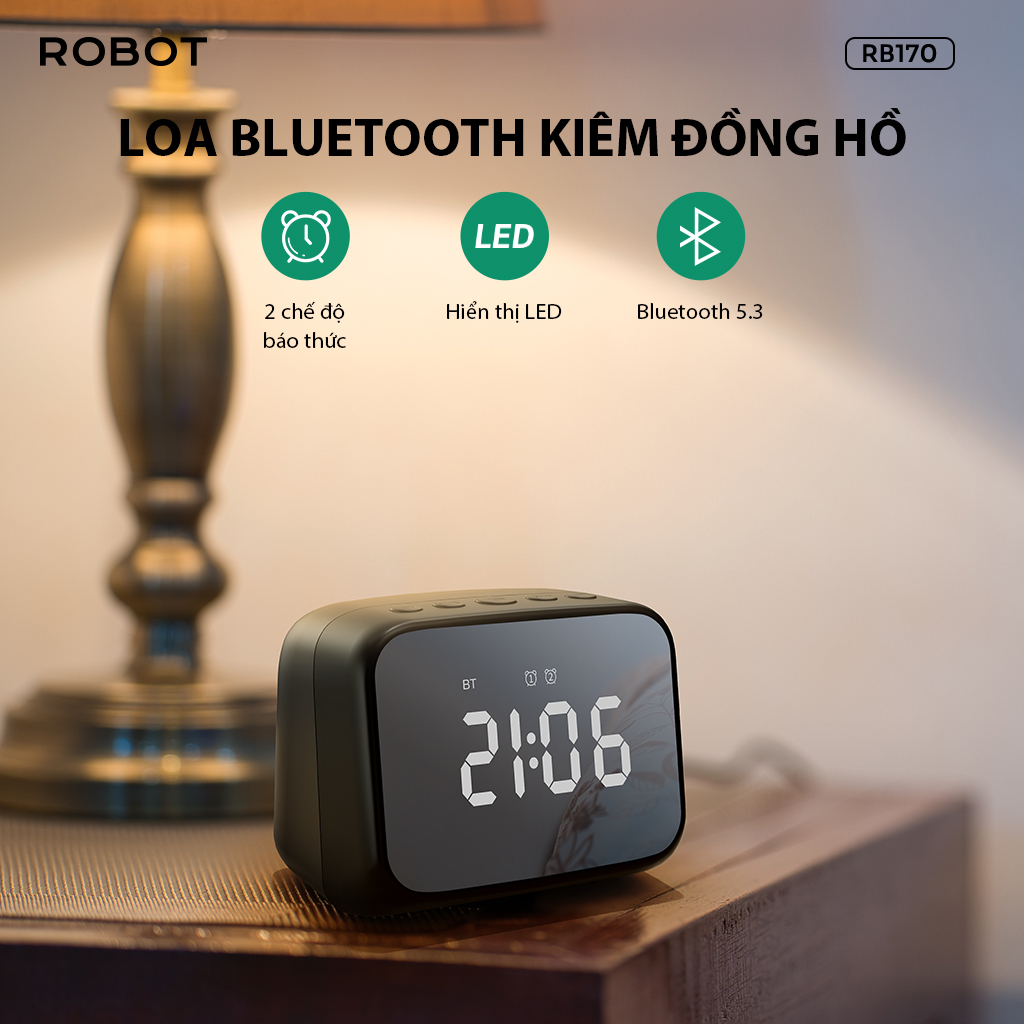 Mô tả Loa Bluetooth 5.3 ROBOT RB170 Màn Hình LED Kiêm Đồng Hồ Báo Thức - 1