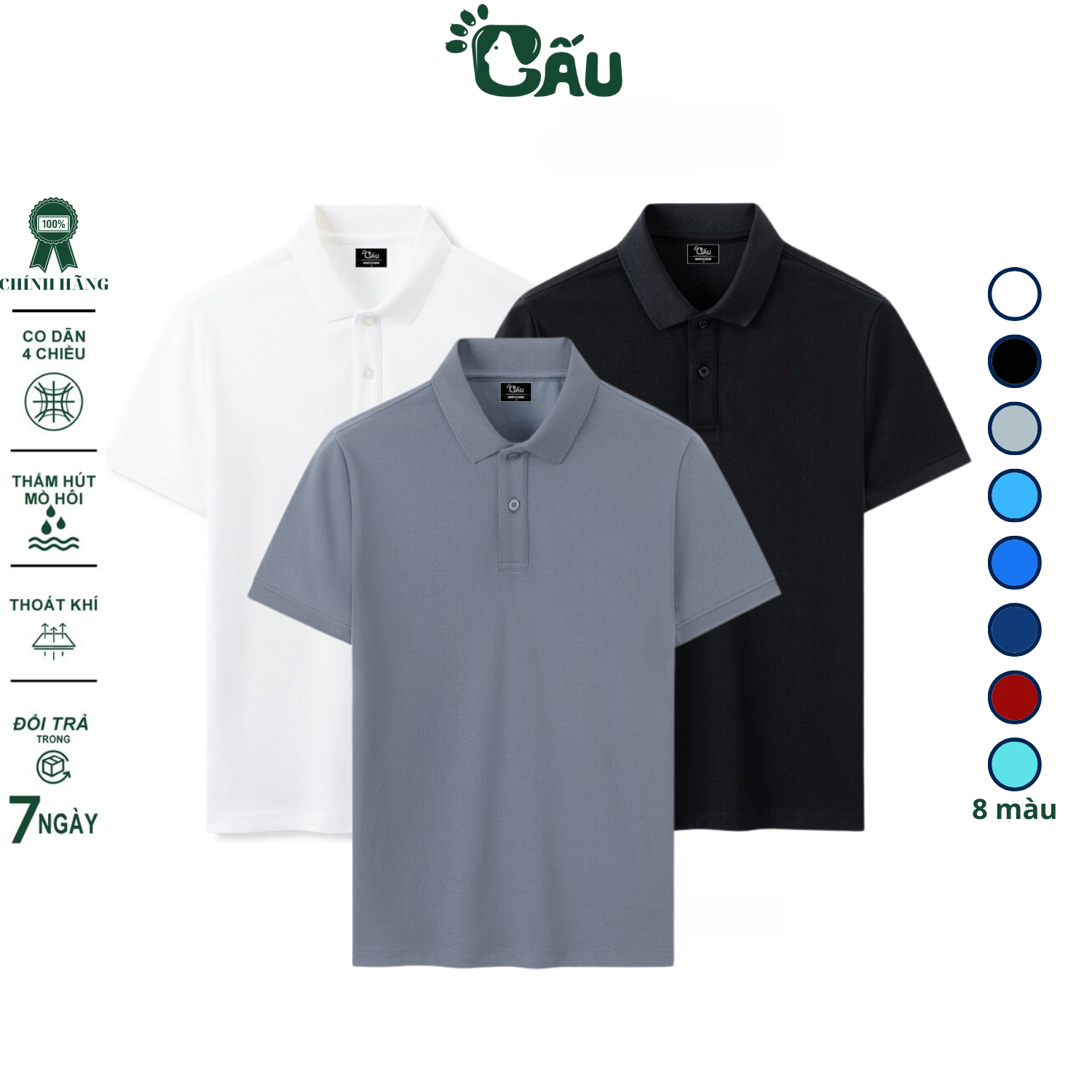 Mô tả Áo thun nam POLO GẤU 194 vải cá sấu mè, co dãn 4 chiều dày dặn form gerular fit - PL Mè - 3