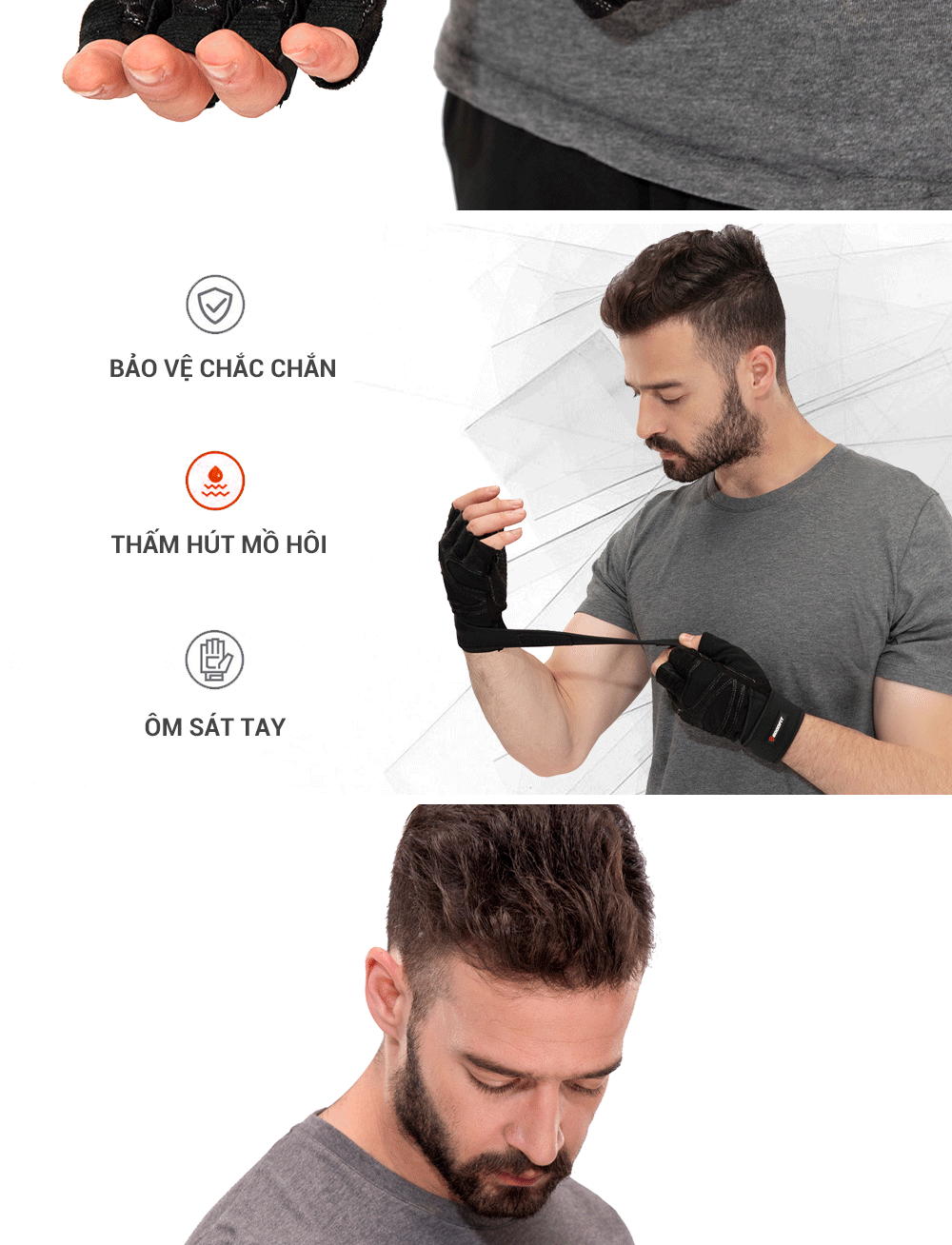 Mô tả Găng tay tập gym nữ/nam hở ngón, bao tay tập Gym nữ/nam có quấn trợ lực cổ tay, đệm Silicone chống trượt GoodFit GF201G - 6