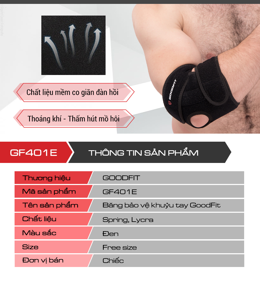 Mô tả Băng khuỷu tay GoodFit GF401E dạng dán, thoáng khí thoát mồ hôi nhanh - 8
