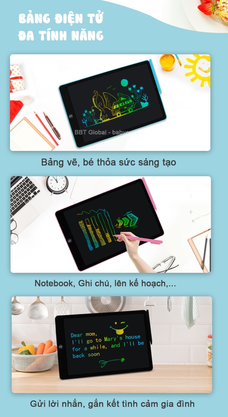 Mô tả Bảng vẽ tự xóa điện tử đa sắc màu cho bé cỡ lớn 16 inch, 19 inch T16 - 4