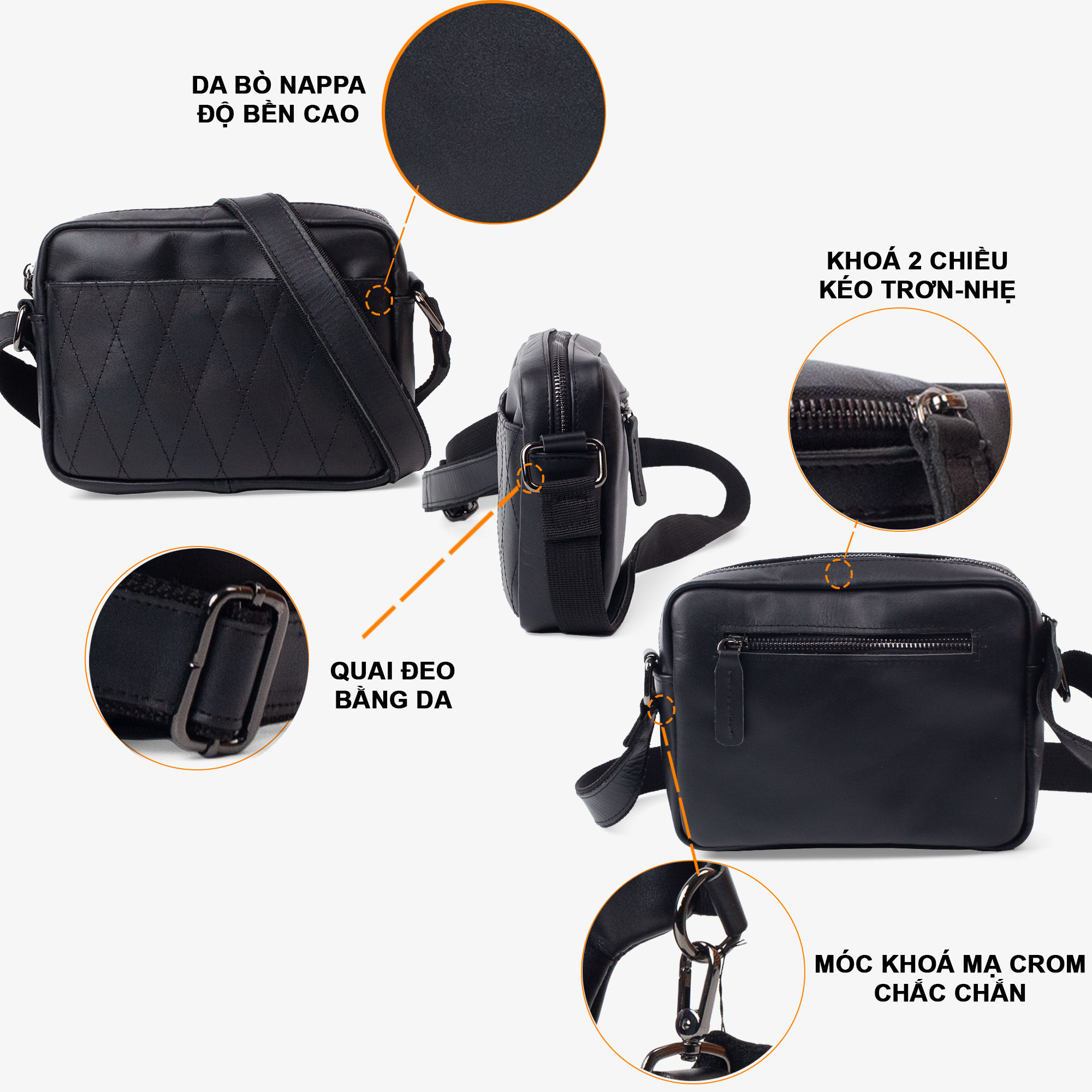 Mô tả Túi đeo chéo da bò Saturn Bụi Leather DC111a Da bò Nappa cao cấp - 2