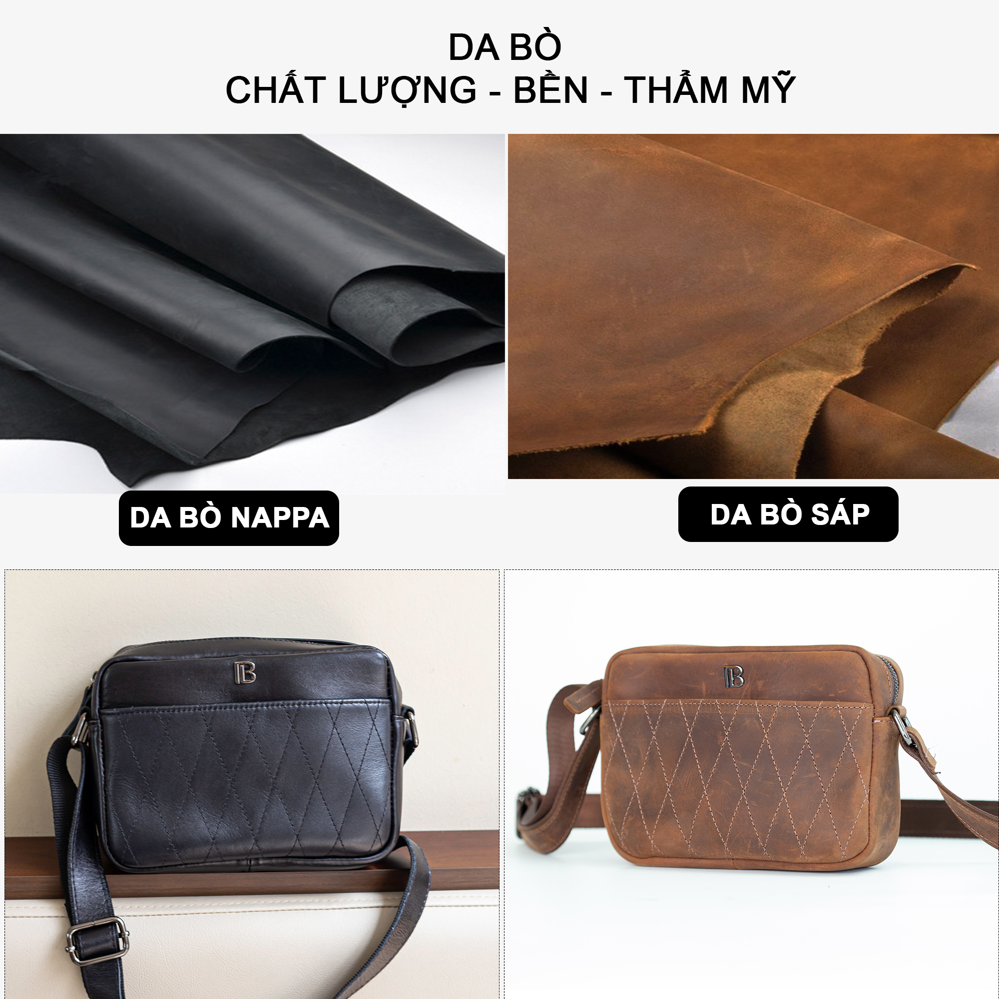 Mô tả Túi đeo chéo da bò Saturn Bụi Leather DC111a Da bò Nappa cao cấp - 3