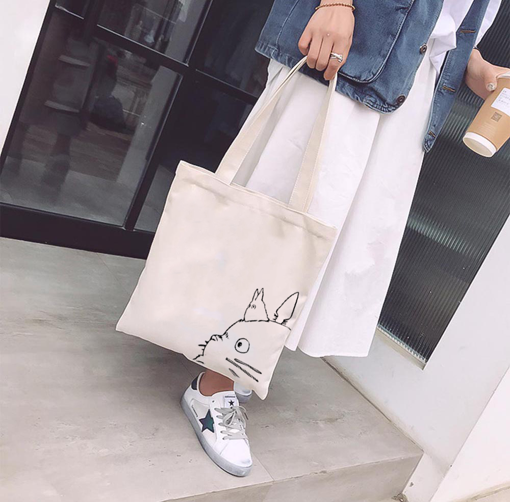 Mô tả Túi tote Vải Canvas GINKO Kiểu Basic có dây kéo khóa ( túi con bên trong ) In Hình Totoro M47-G127 - 10