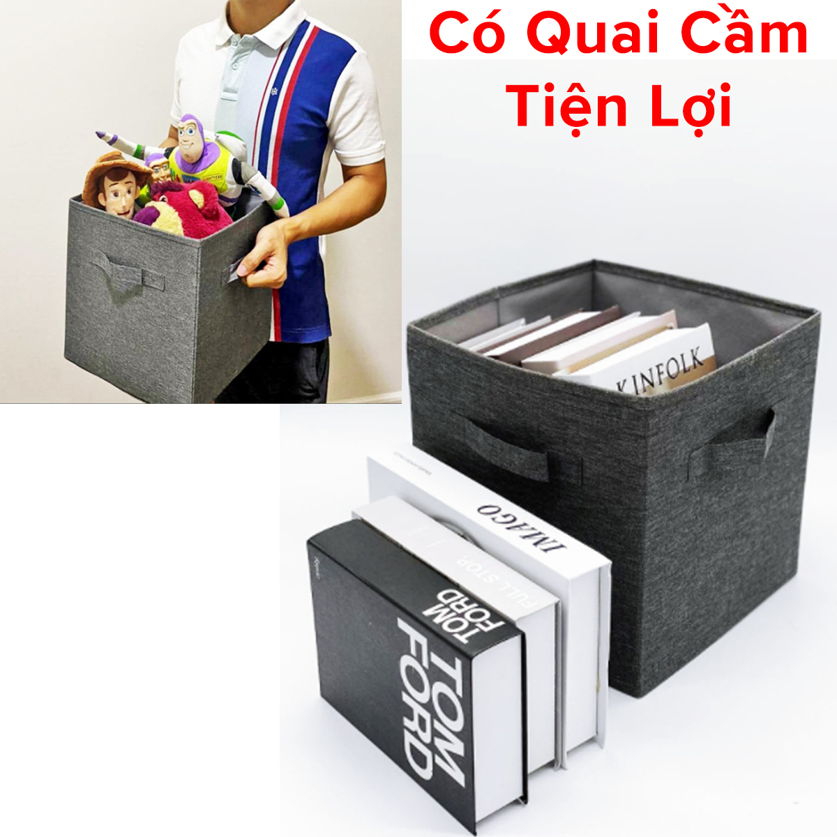 Mô tả Hộp Vải Đựng Đồ Lót Tất Quần Áo Chăn Màn Đa Năng Hình Vuông TD4 Gấp Gọn Hộp Đựng Đồ 28x28x28cm Không Nắp Hãng Amalife - 6