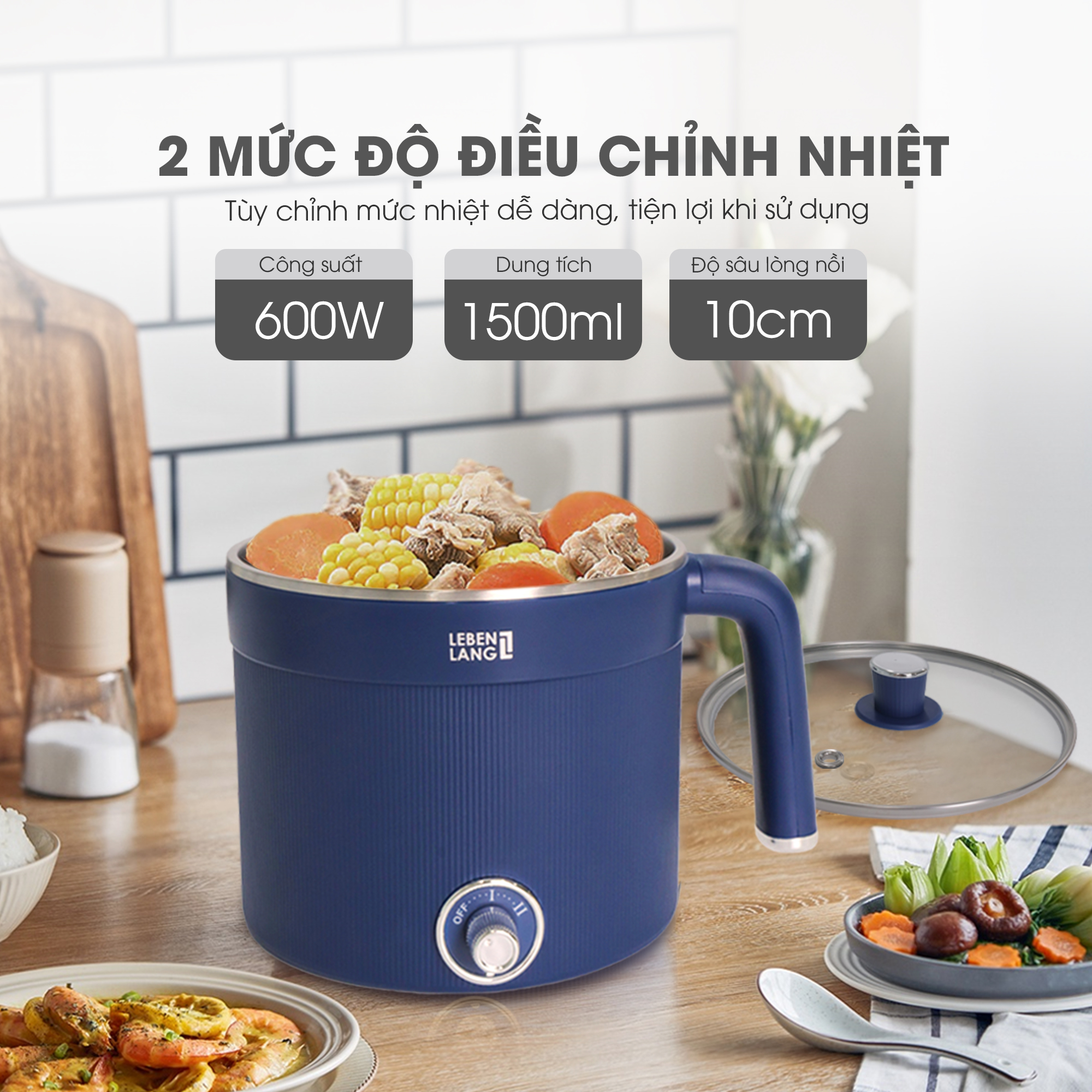 Mô tả Nồi lẩu điện đa năng Lebenlang LBL0606, dung tích 600W, dung tích 1500ml, bảo hành 2 năm- chính hãng - 2