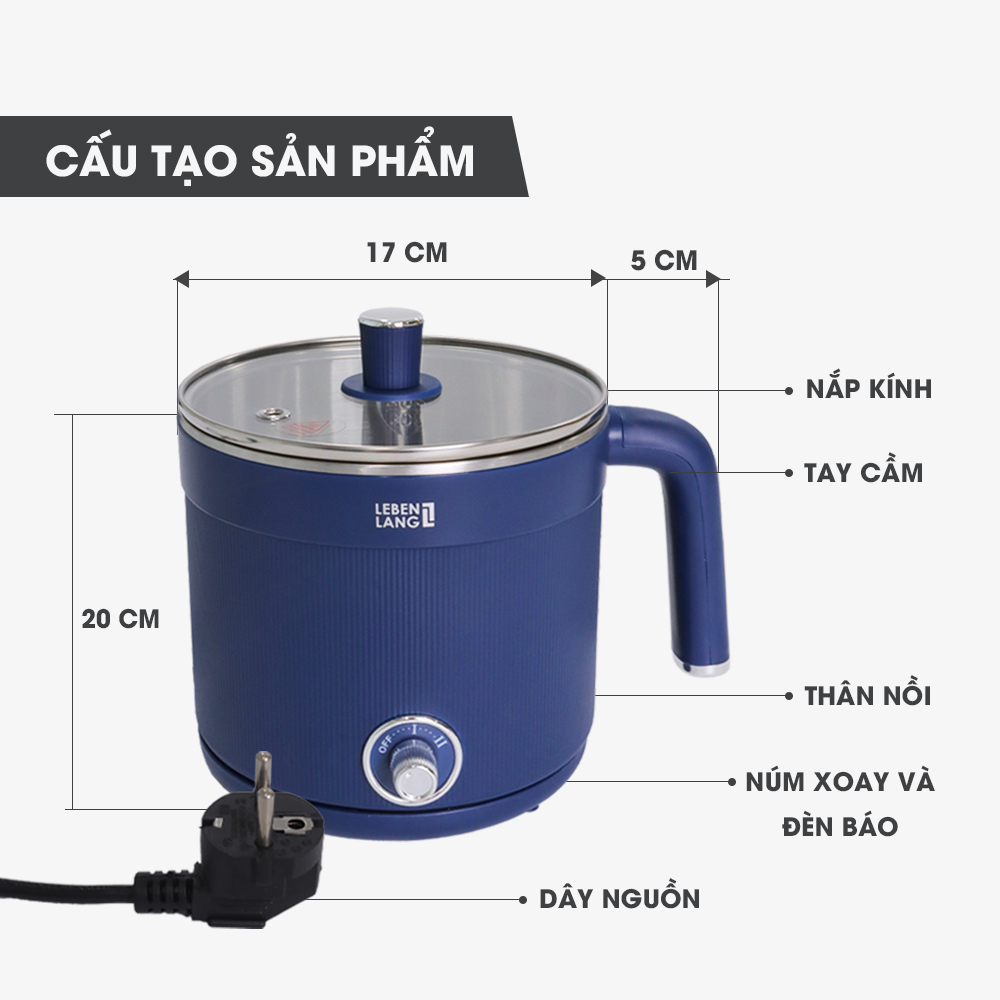 Mô tả Nồi lẩu điện đa năng Lebenlang LBL0606, dung tích 600W, dung tích 1500ml, bảo hành 2 năm- chính hãng - 5