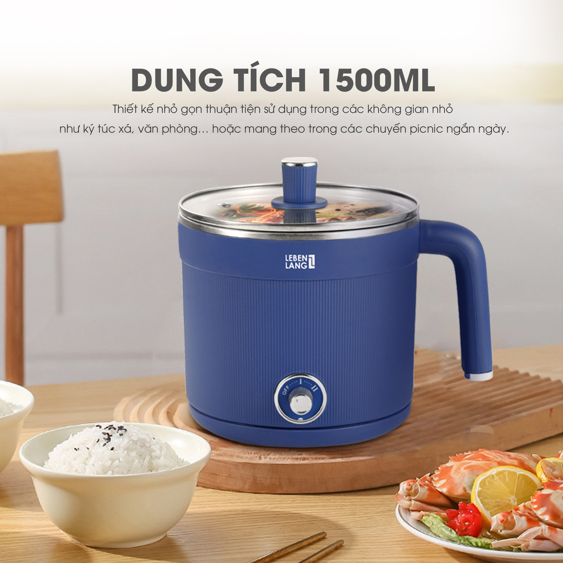 Mô tả Nồi lẩu điện đa năng Lebenlang LBL0606, dung tích 600W, dung tích 1500ml, bảo hành 2 năm- chính hãng - 6
